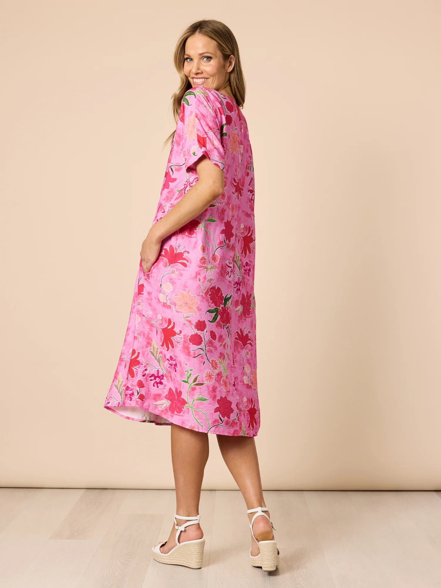 Summer Gala Floral Print Dress - Hot Pink
