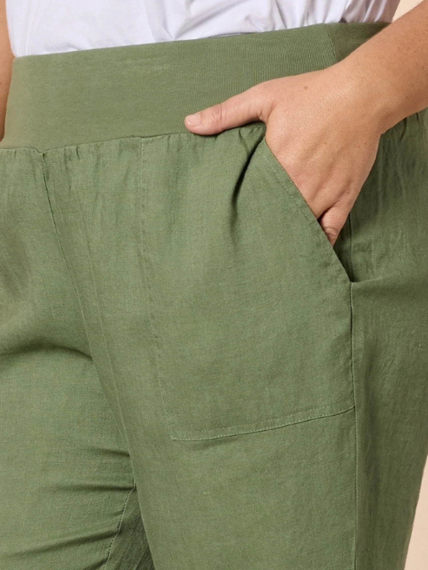 Sarah Linen Pleat Hem Pant - Khaki