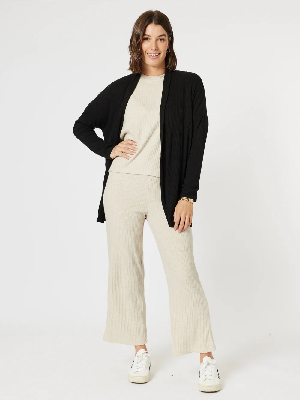 Ribbed Lounge Cardigan - Black