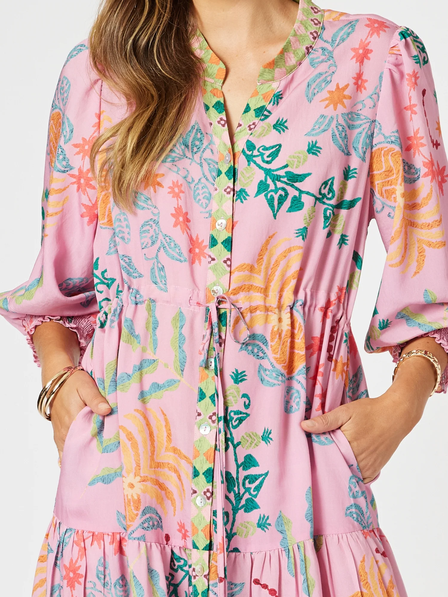 Mardi Gras Floral Print Dress - Pink/Multi