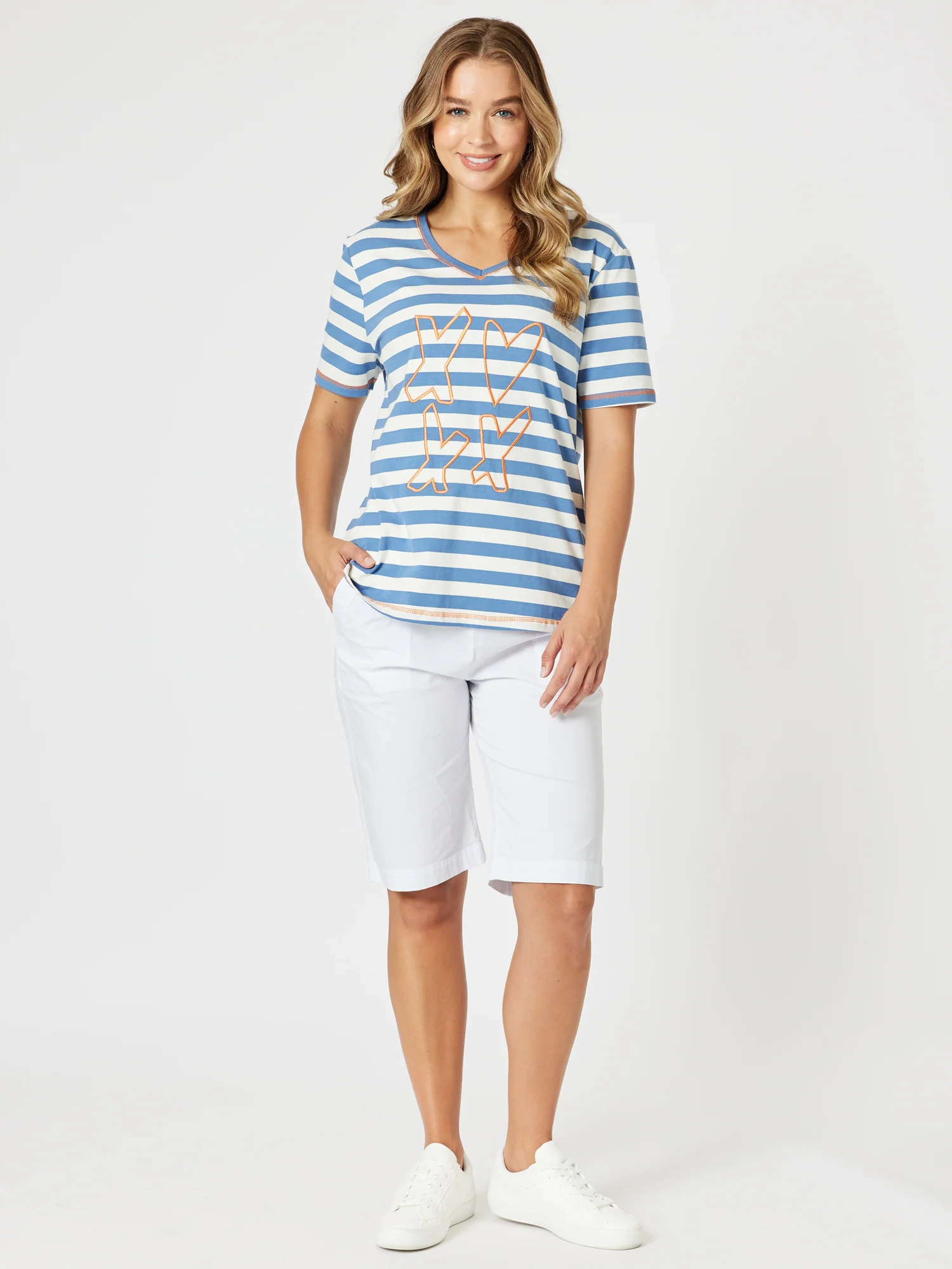 Love & Kisses Stripe Print Tee - Blue/Natural