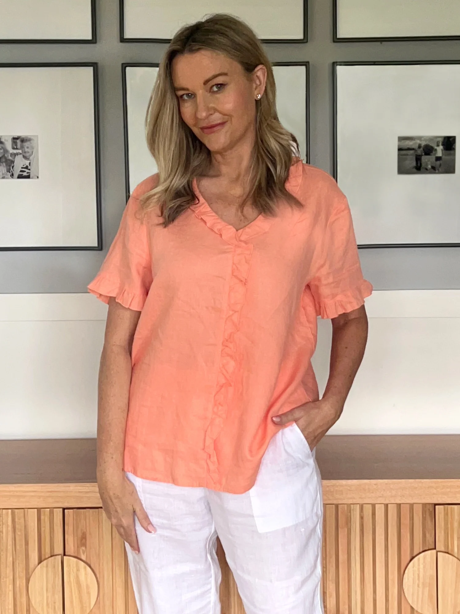Tiffany Ruffle Linen Top - Mandarine