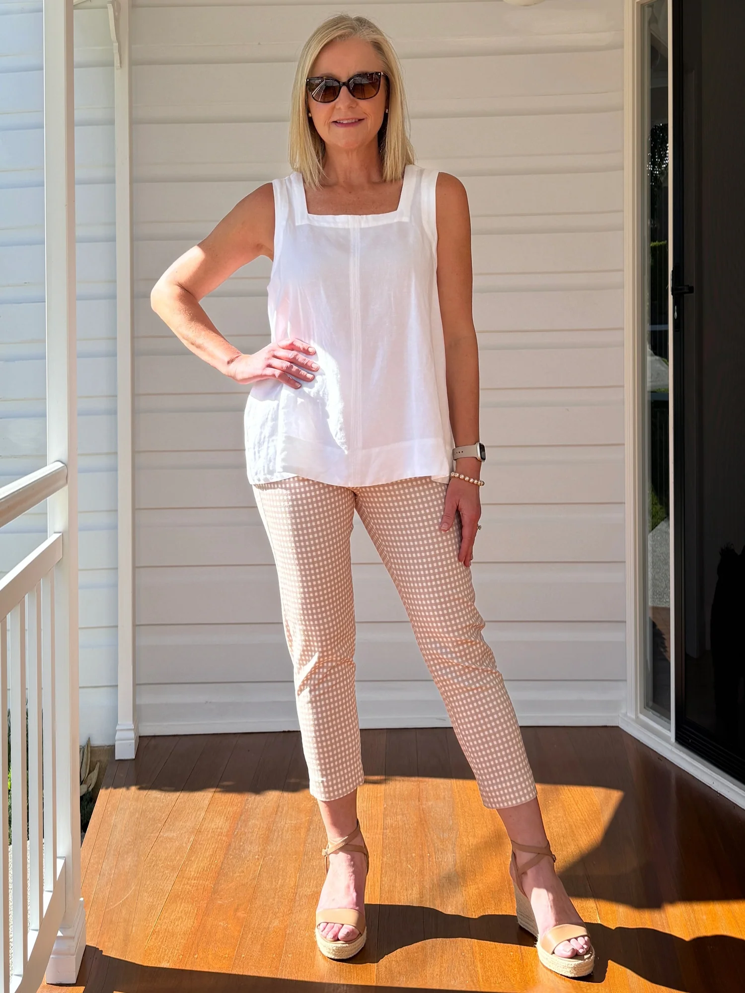 Alexis Gingham Print Pant - Natural