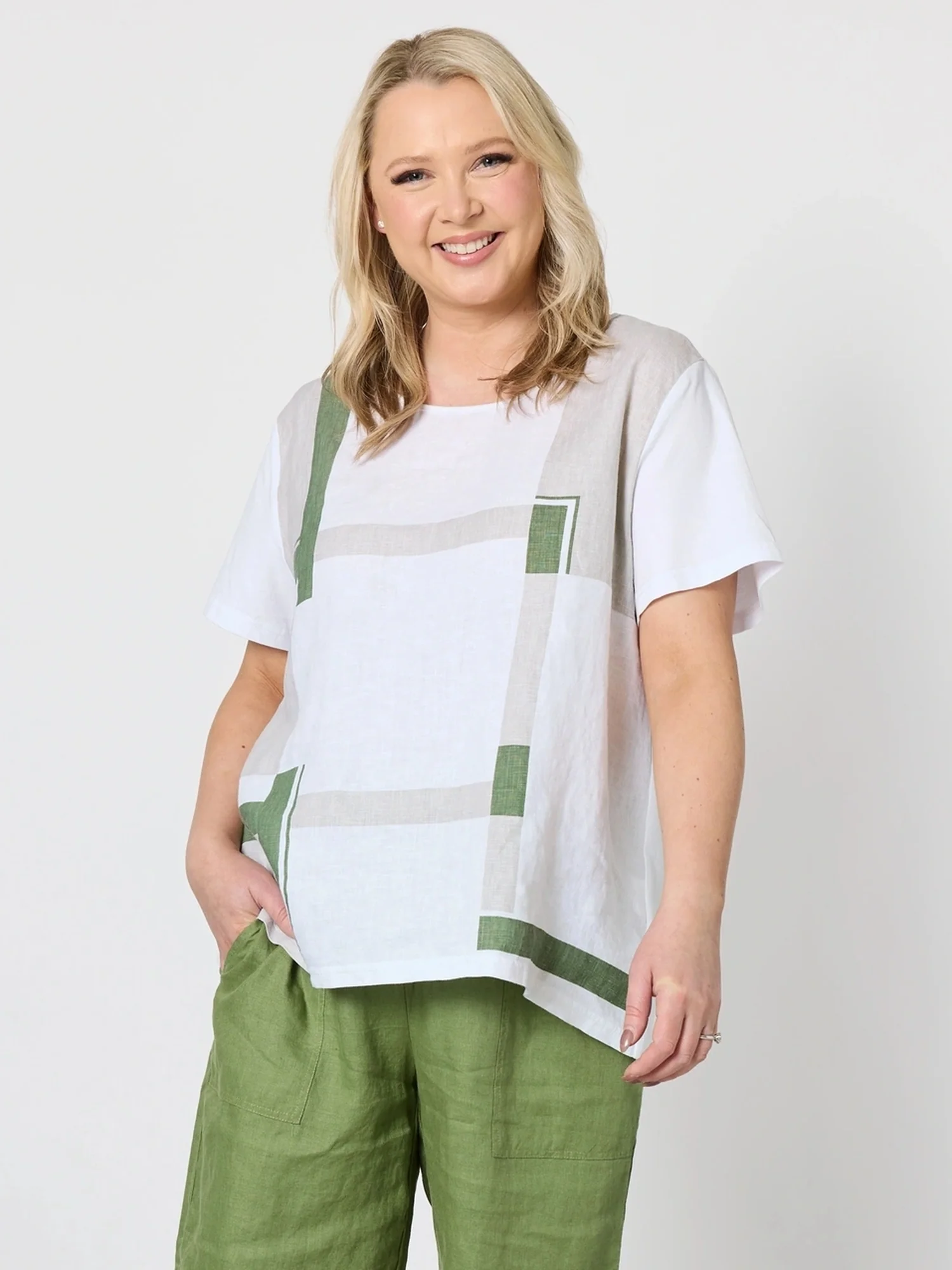 Geometric Print Top - White Basil