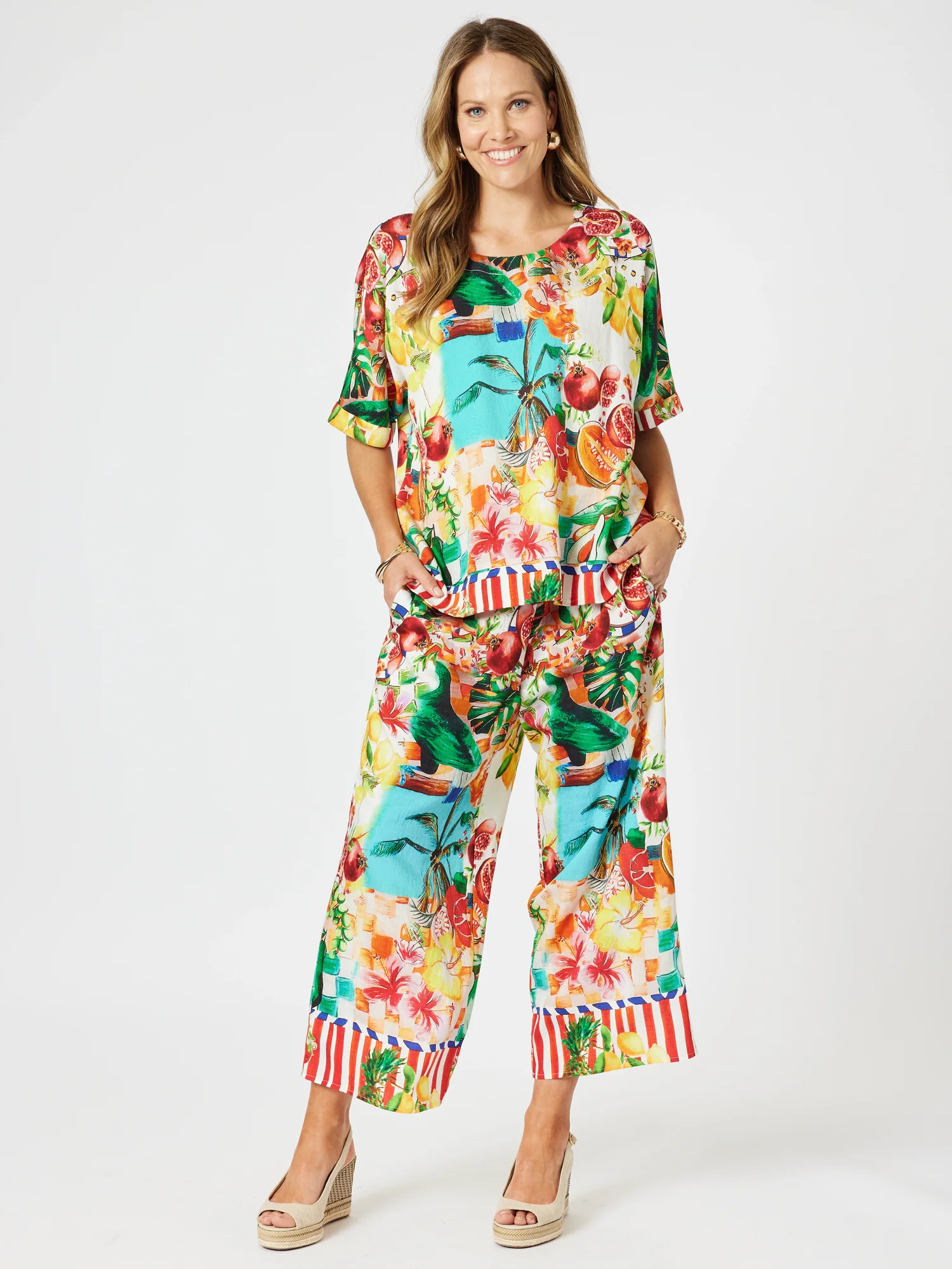 Positano Print Shell Top - Orange Multi