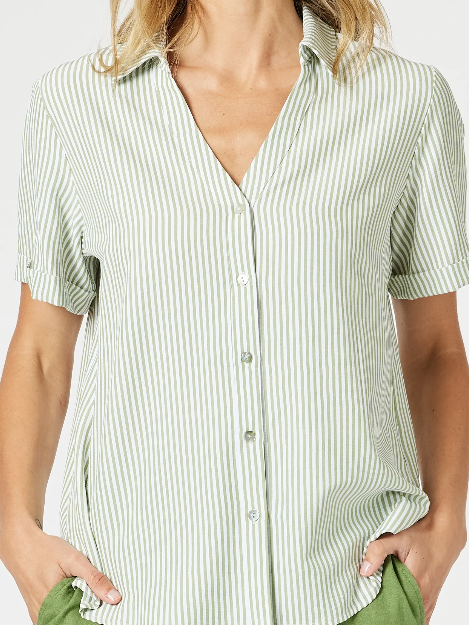 Piper Stripe Print Shirt - Sage/White