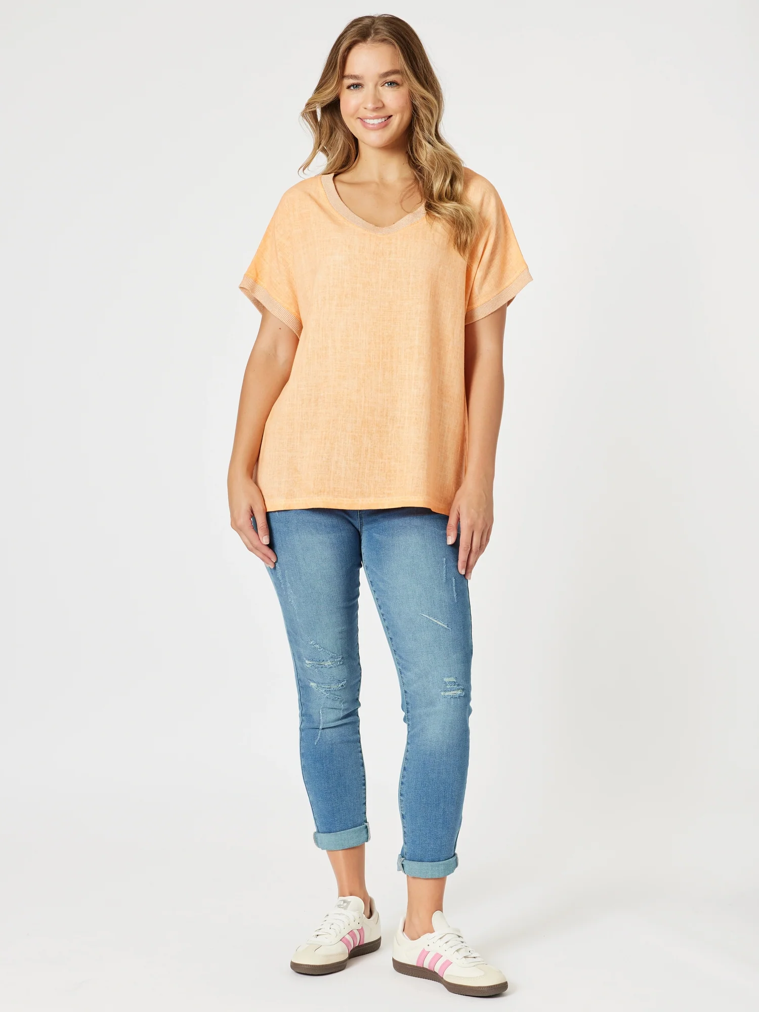 LA Distressed Pull On Stretch Denim Jean - Denim