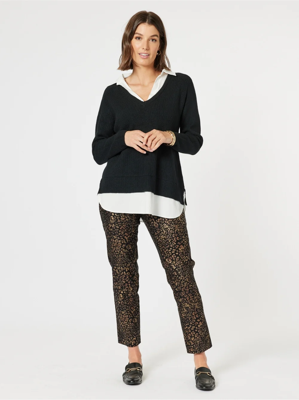 Deux V Neck Knit - Black