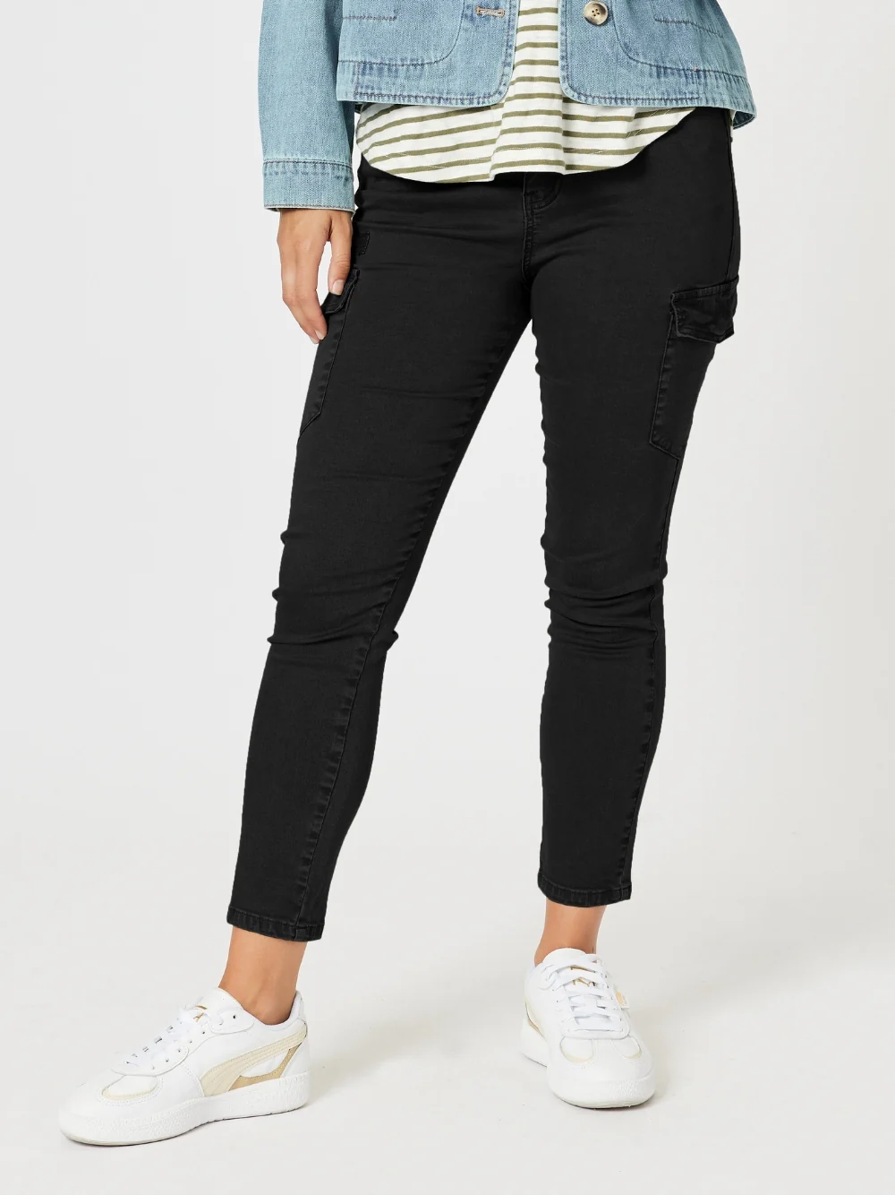 Paige Cargo Slim Leg Jean - Black