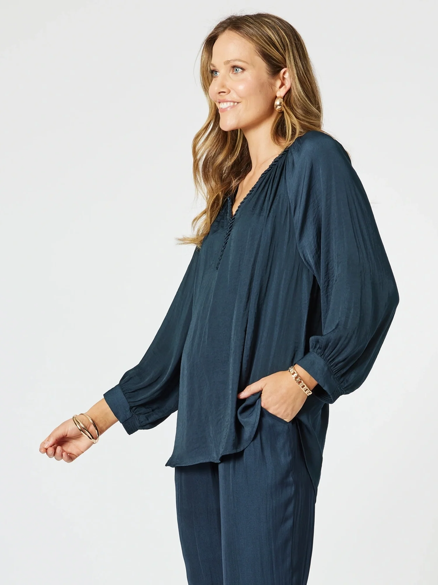 Lux Plait Top - Navy