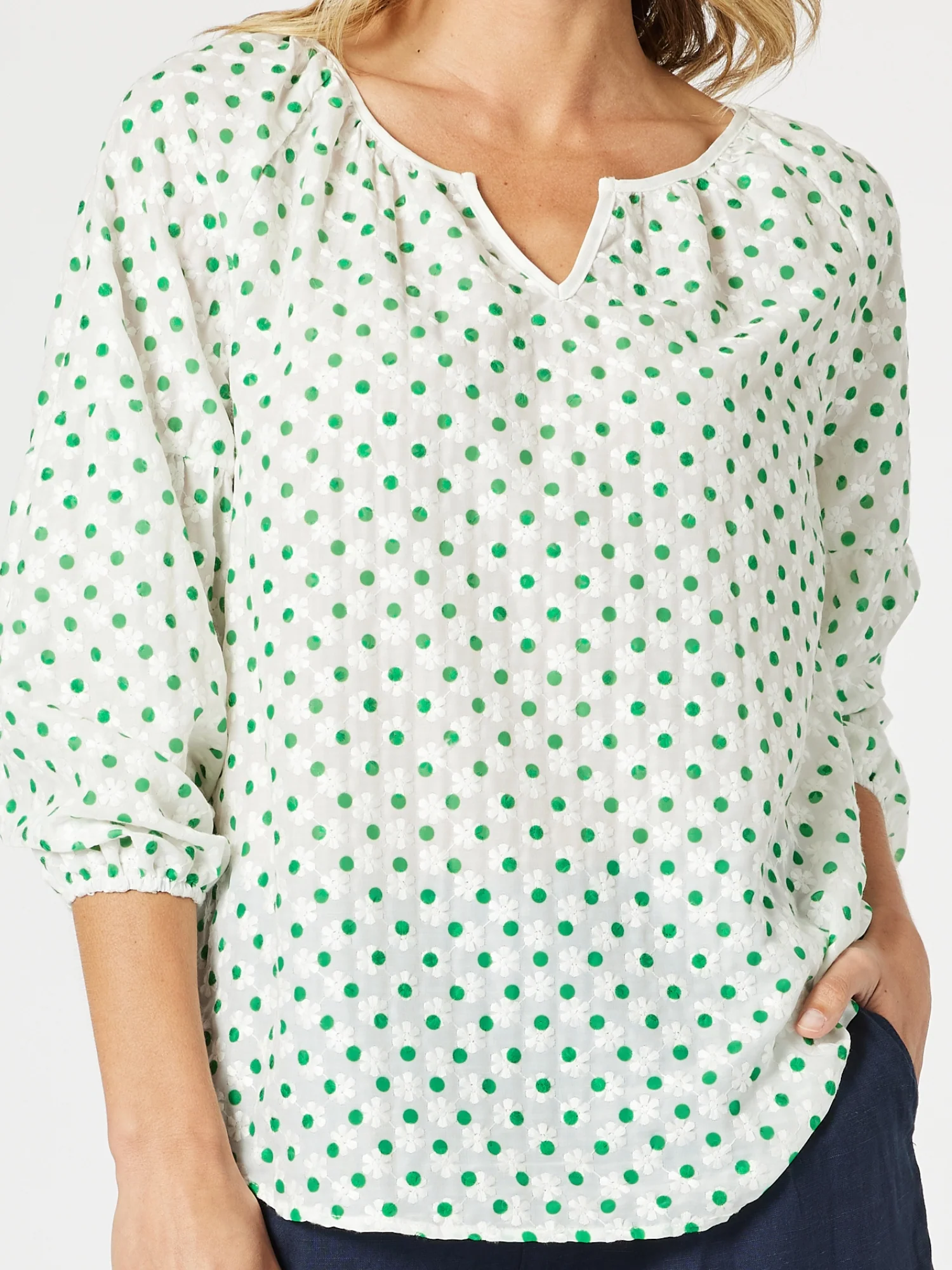 Get Dotty Embroidered Top - Elm White