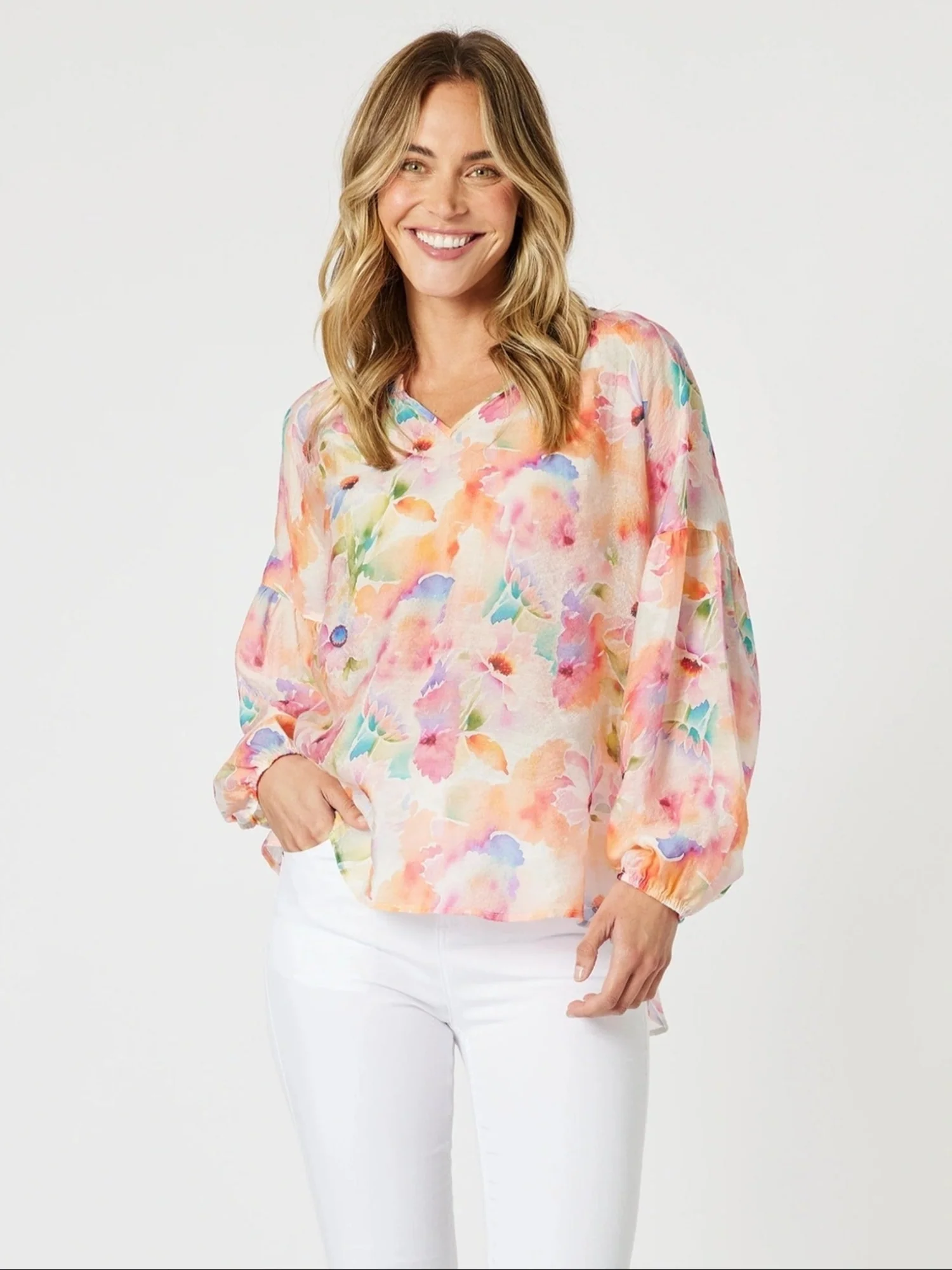 Spring Floral Print Blouse - Multi