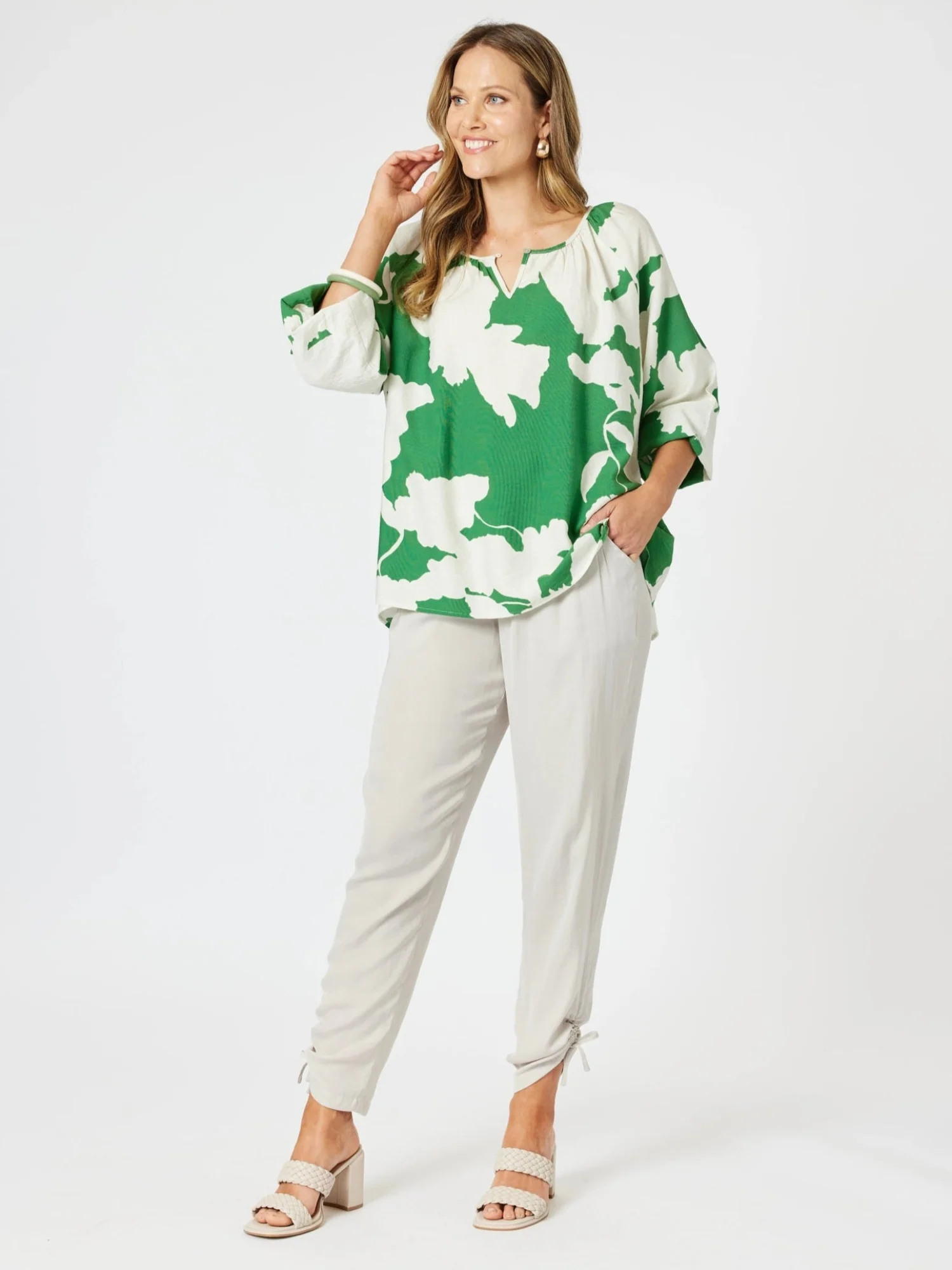 Barcelona Floral Print Top - Elm Natural