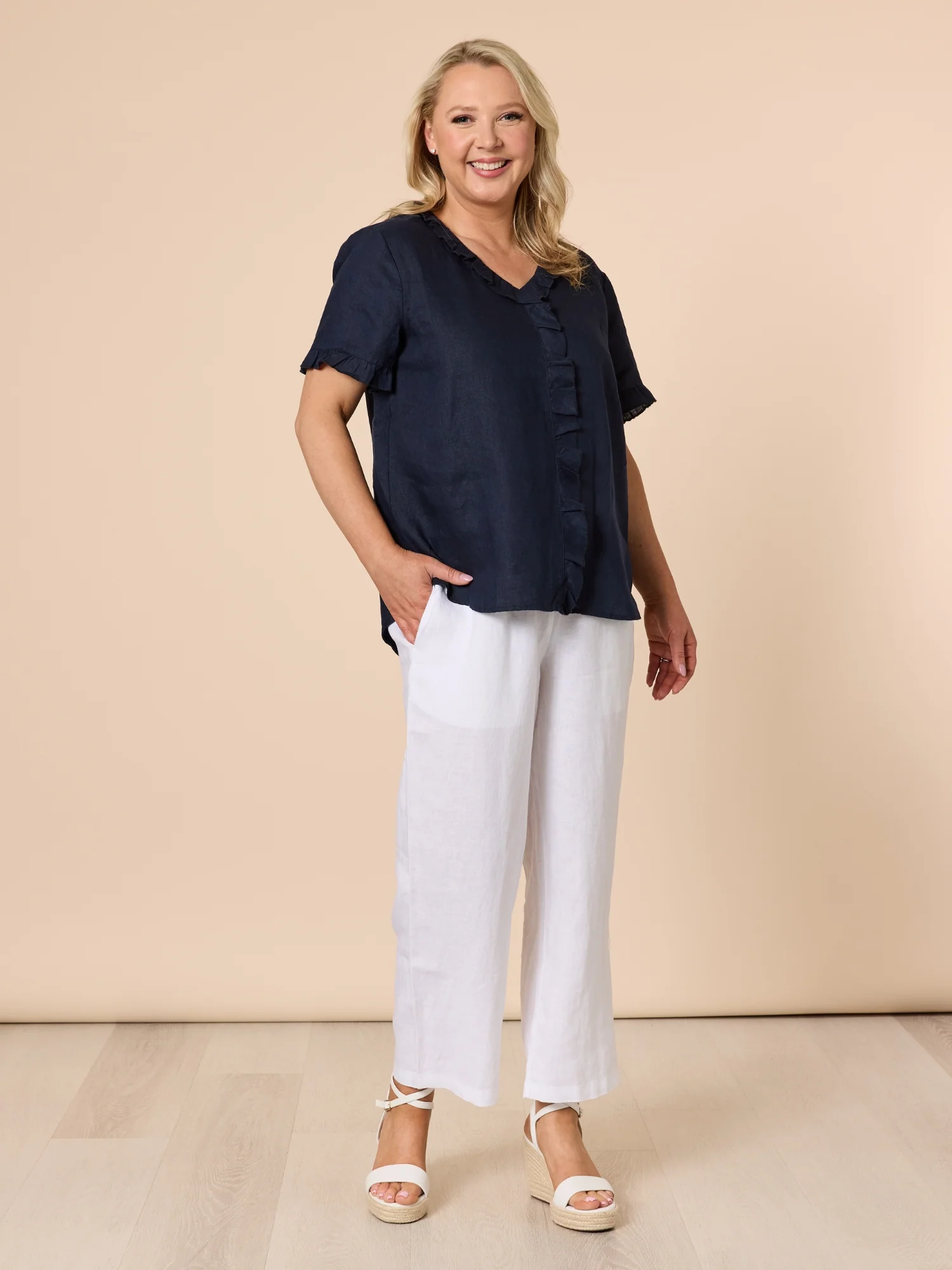 Lara Linen Wide Leg Pant - White