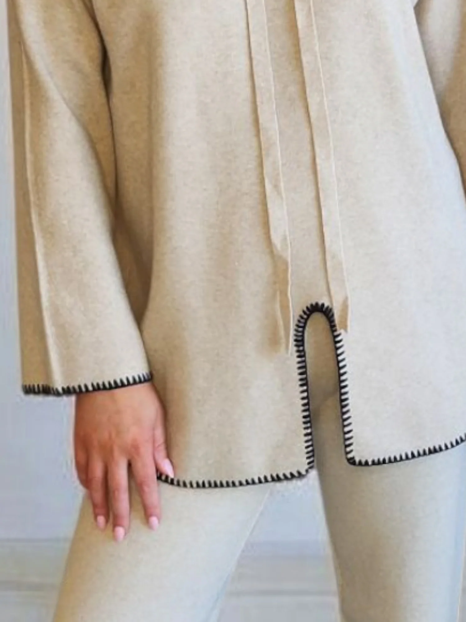 Cosy Hooded Split Front Knit - Natural