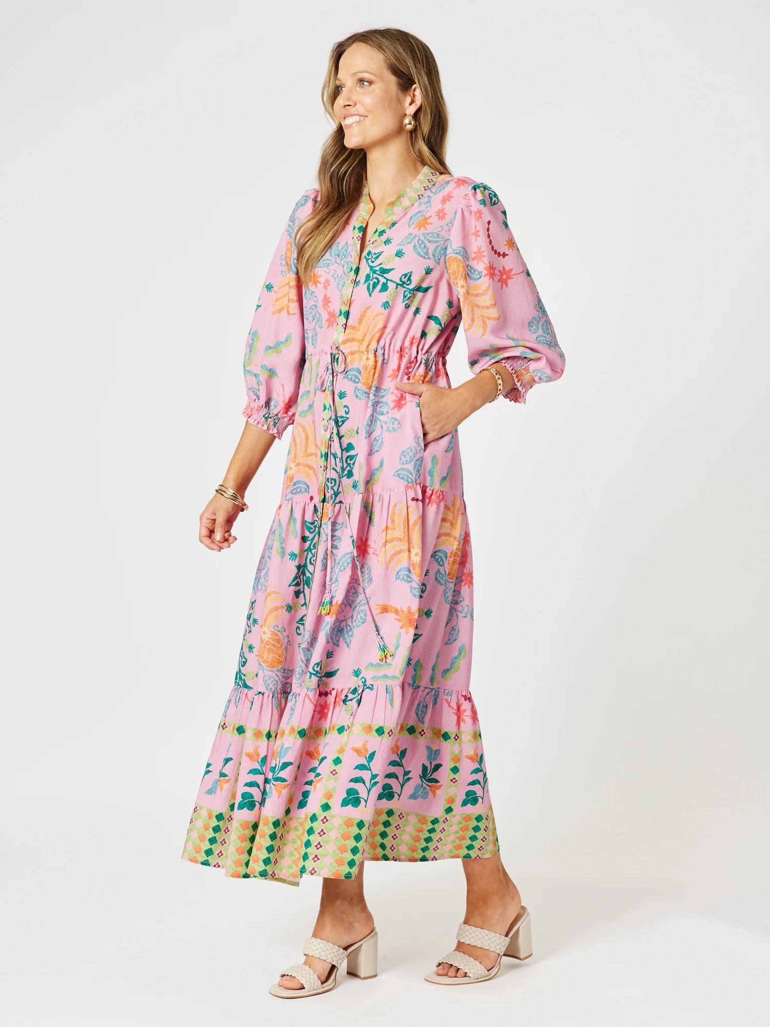 Mardi Gras Floral Print Dress - Pink/Multi