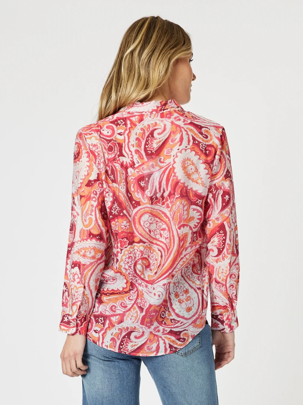 Paisley Print Sheer Shirt - Red Multi