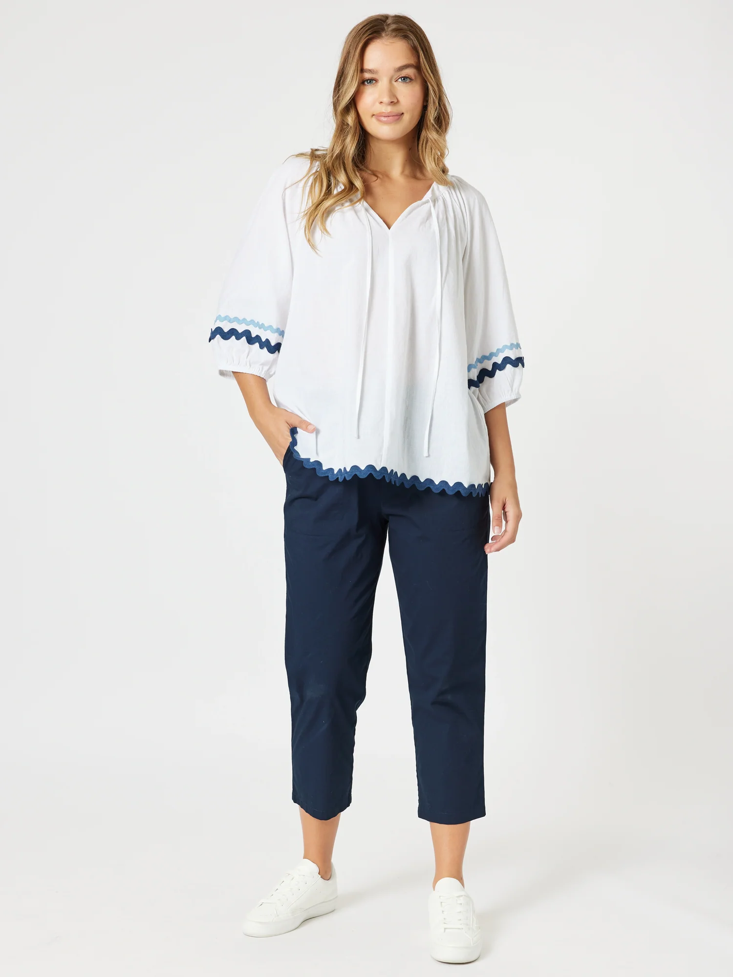 Ric Rac Top - White/Blue