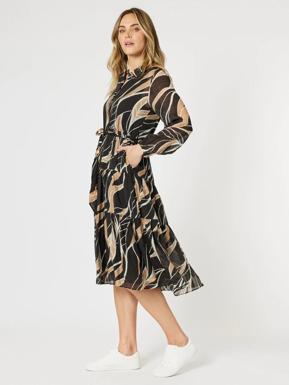 Wellington Print Button Dress - Caramel