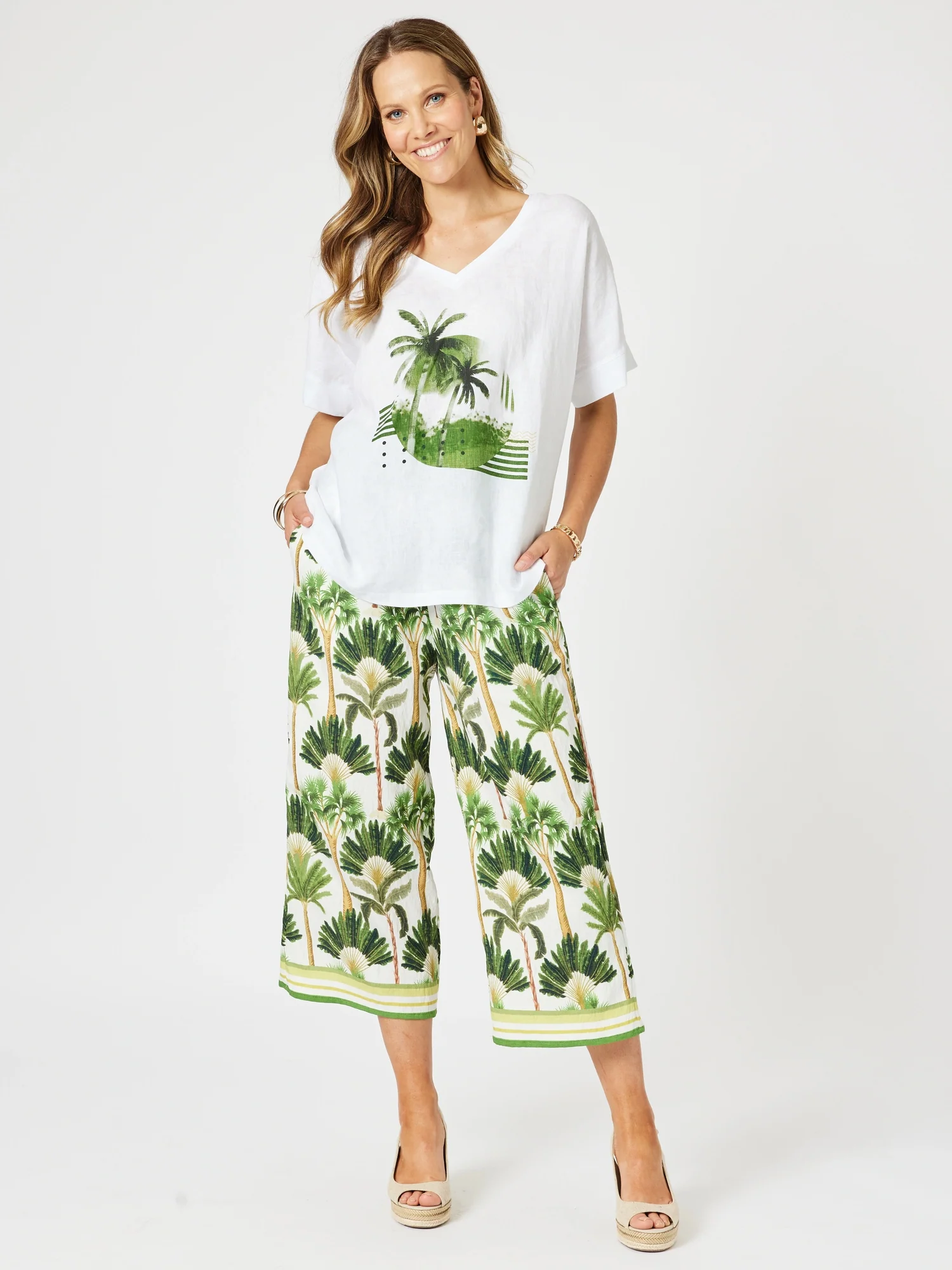 Amazon Print Wide Leg Pant - Green