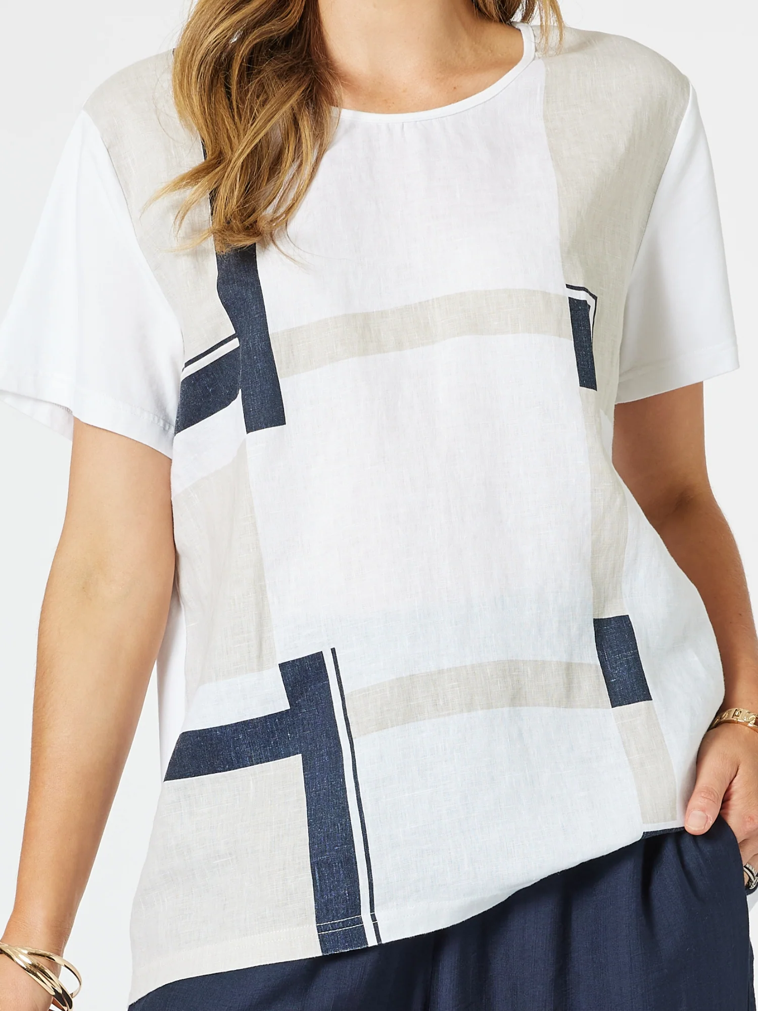 Geometric Print Top - White/Navy