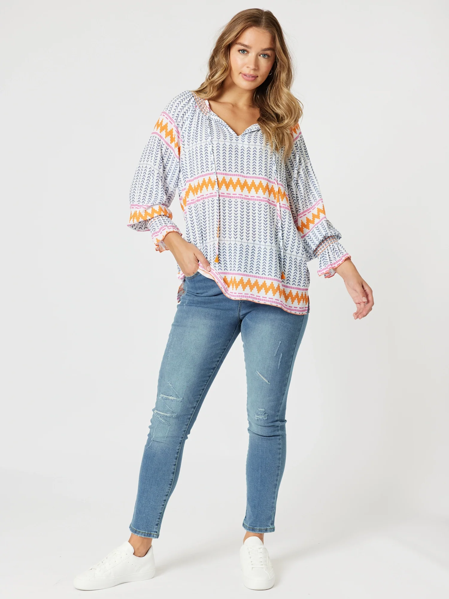 Geo Print Top - Indigo Multi