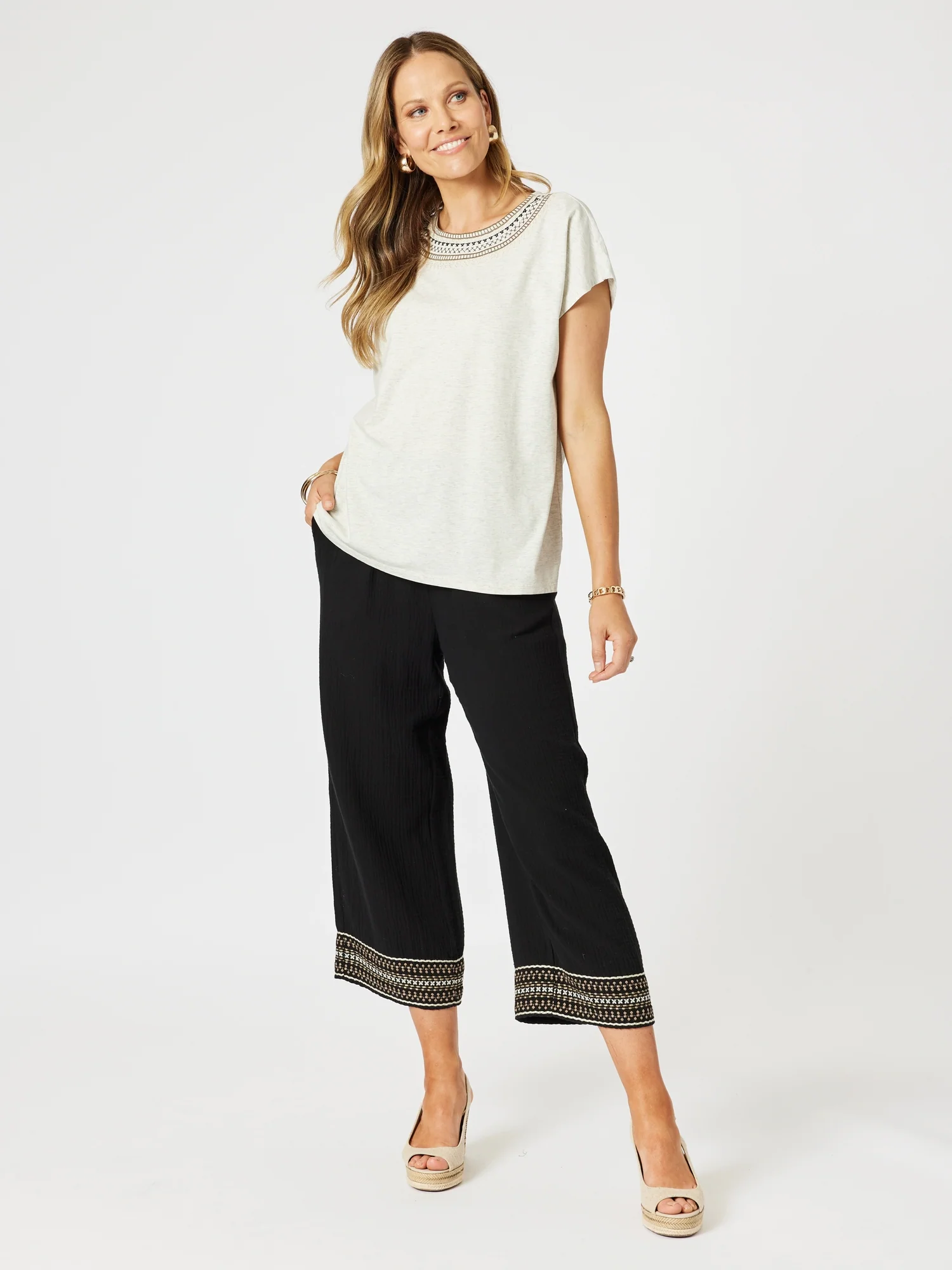 Cross Stitch Wide Leg Pant - Black