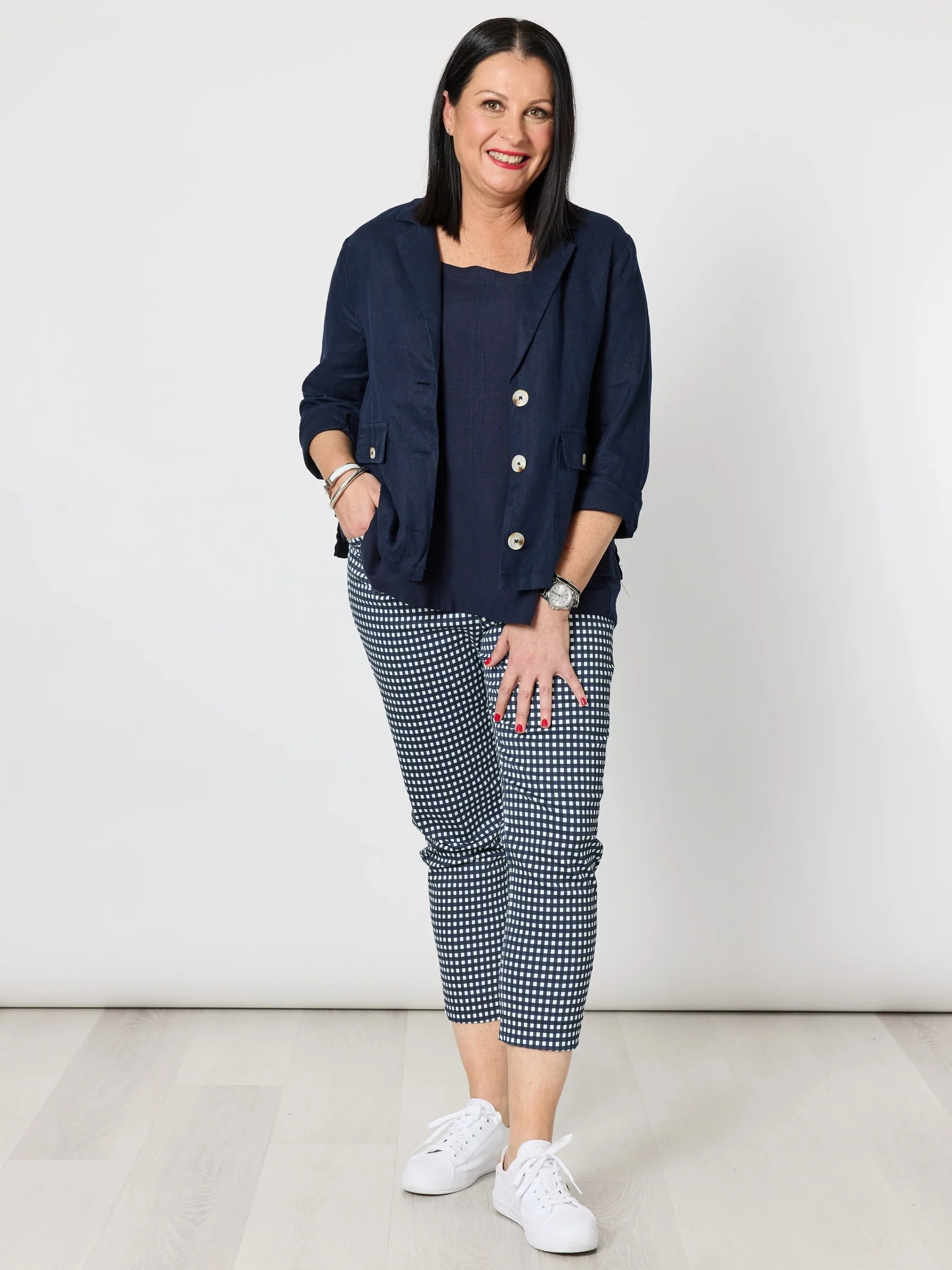 Alexis Gingham Print Pant - Navy