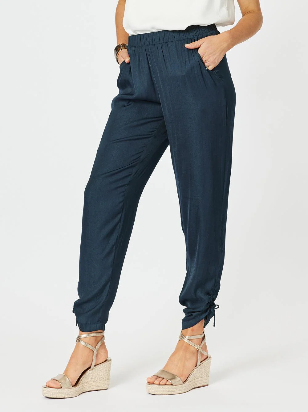 Lux Ruche Tie Pant - Navy