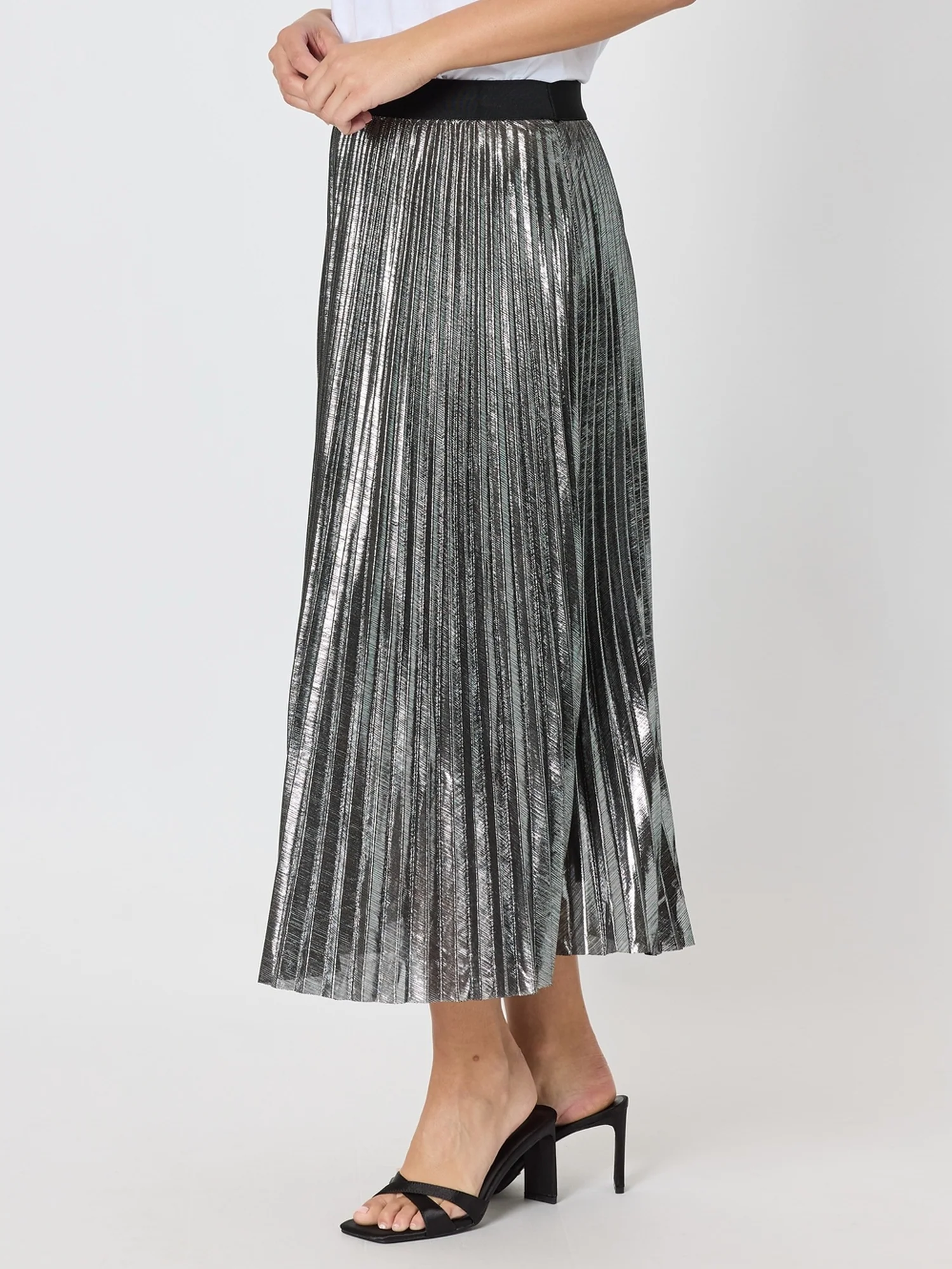 Shimmer Pleated Skirt - Silver