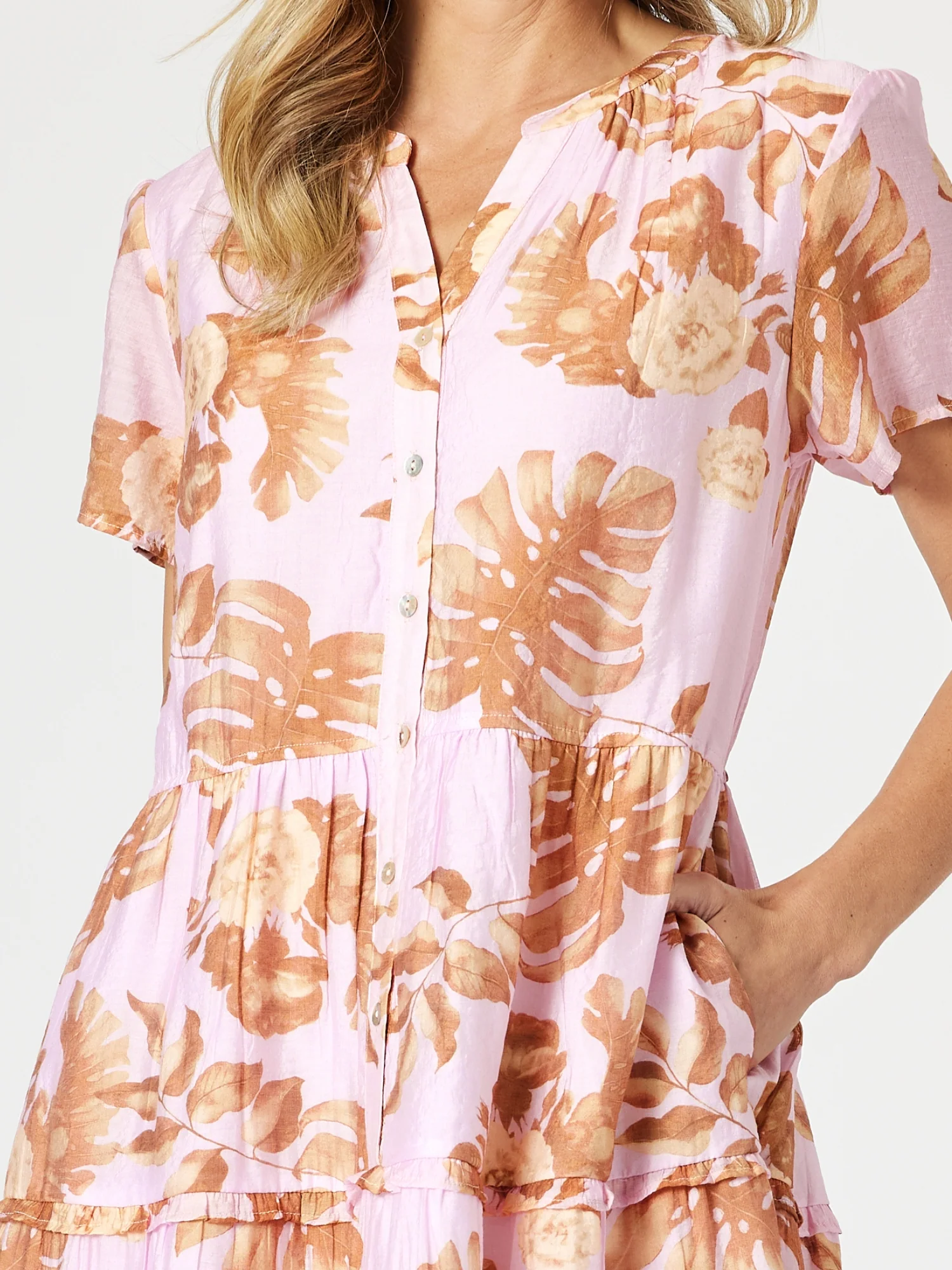 Haiti Floral Print Dress - Pink/Natural