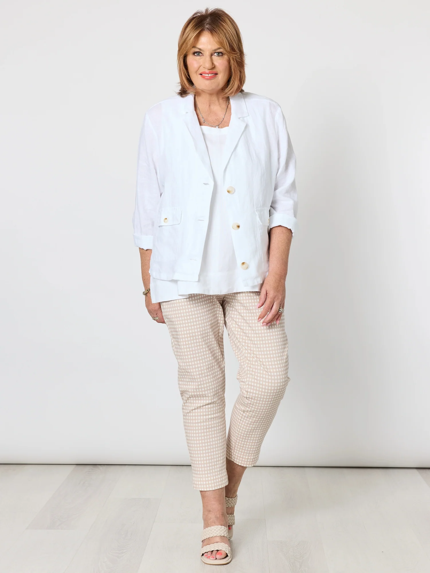 Alexis Gingham Print Pant - Natural