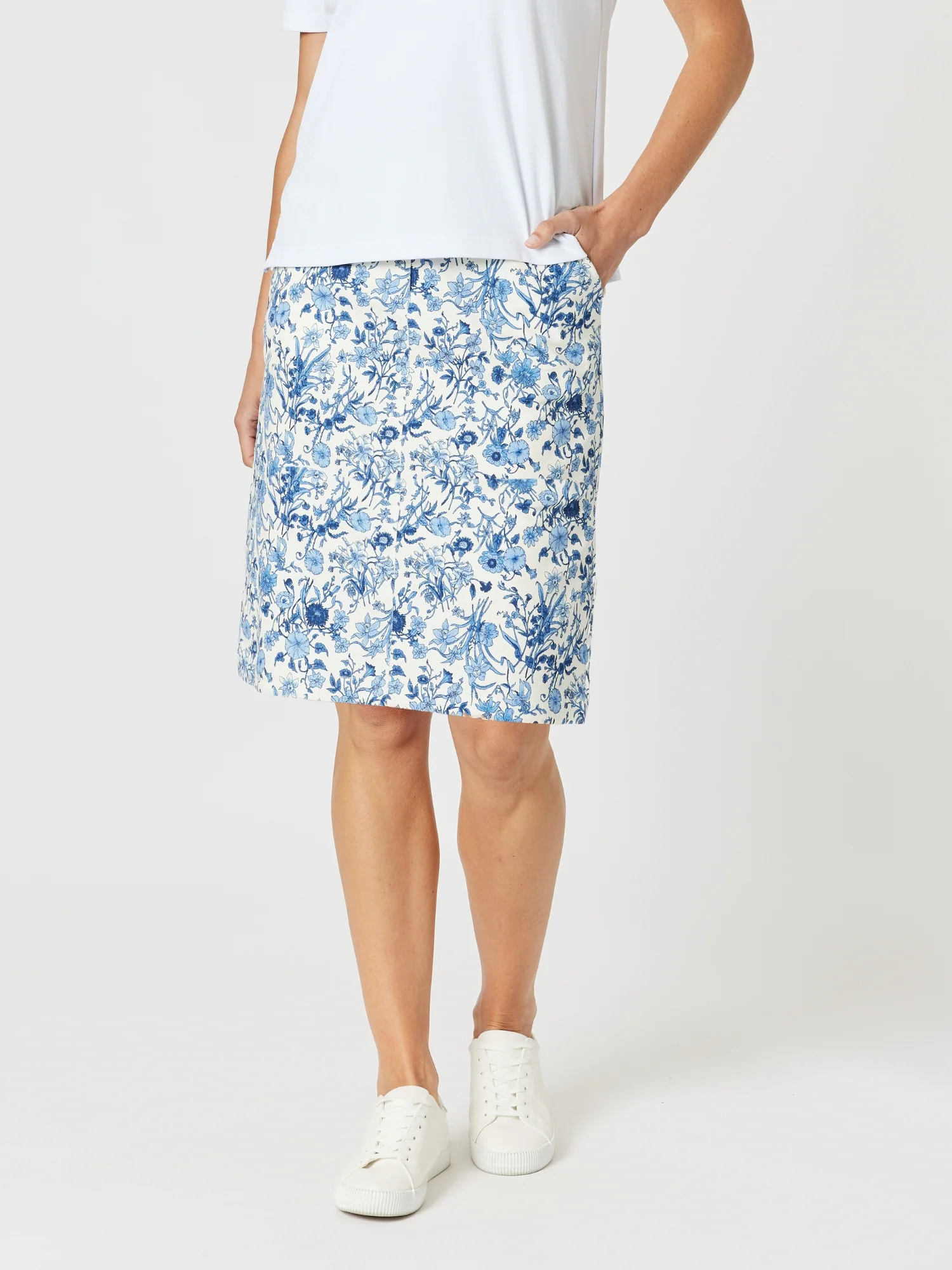 Alexandria Floral Print Skirt - Blue/White