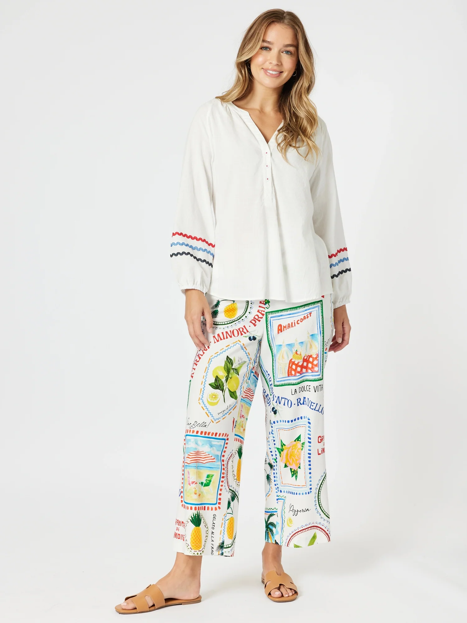 Amalfi Print Wide Leg Pant - Blue/Multi
