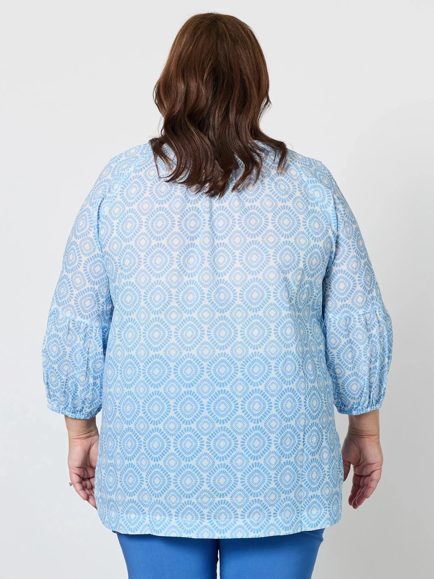 Mosaic Print Sheer Blouse - Blue