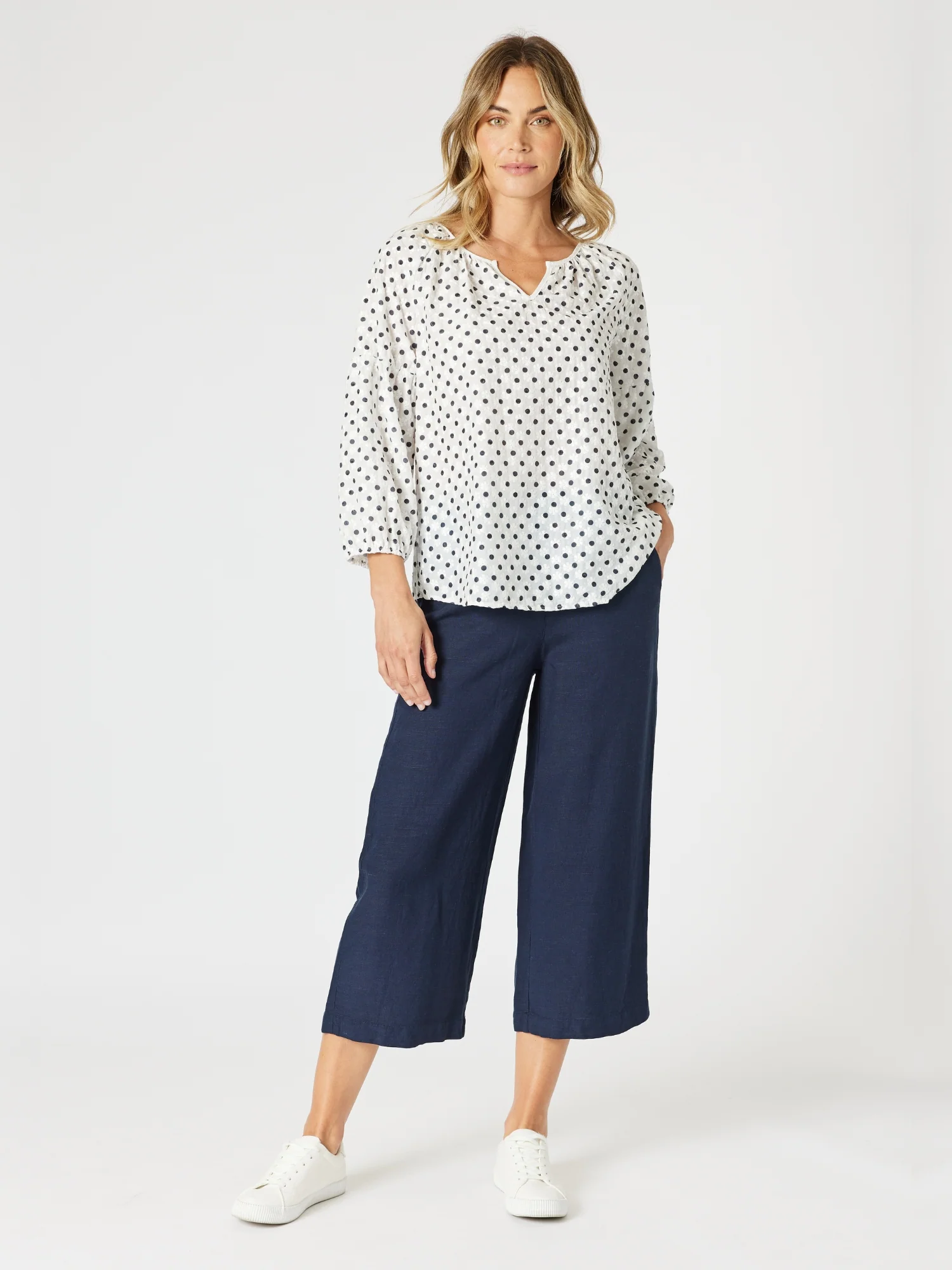 Get Dotty Embroidered Top - Navy/White