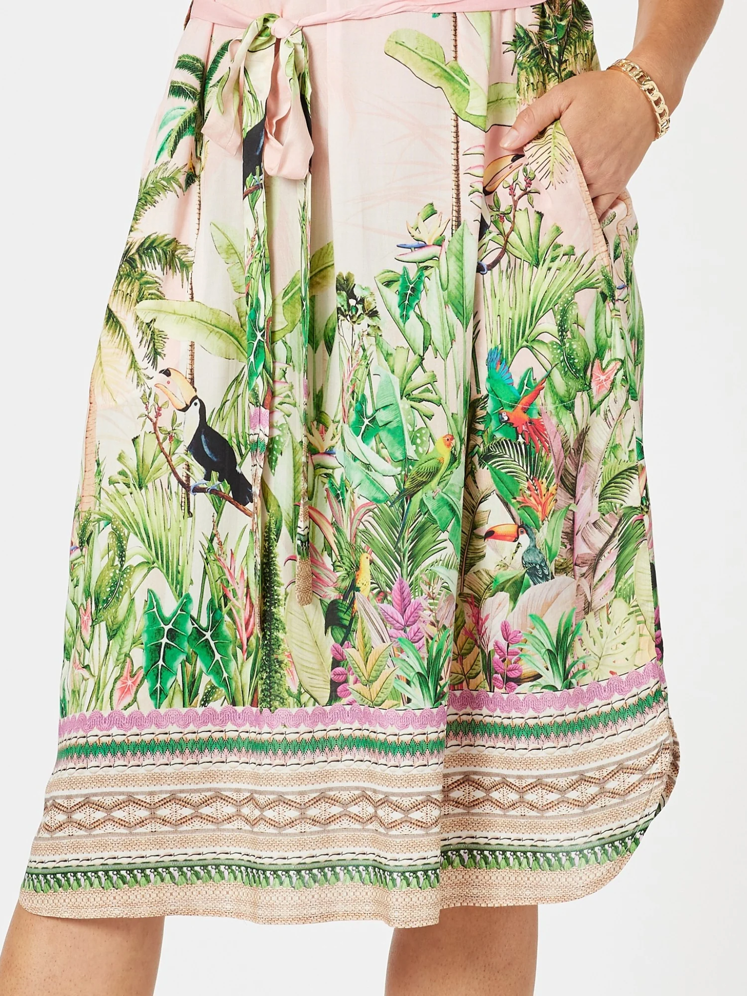 Toucan Print Ruffle Sleeve Dress - Pink