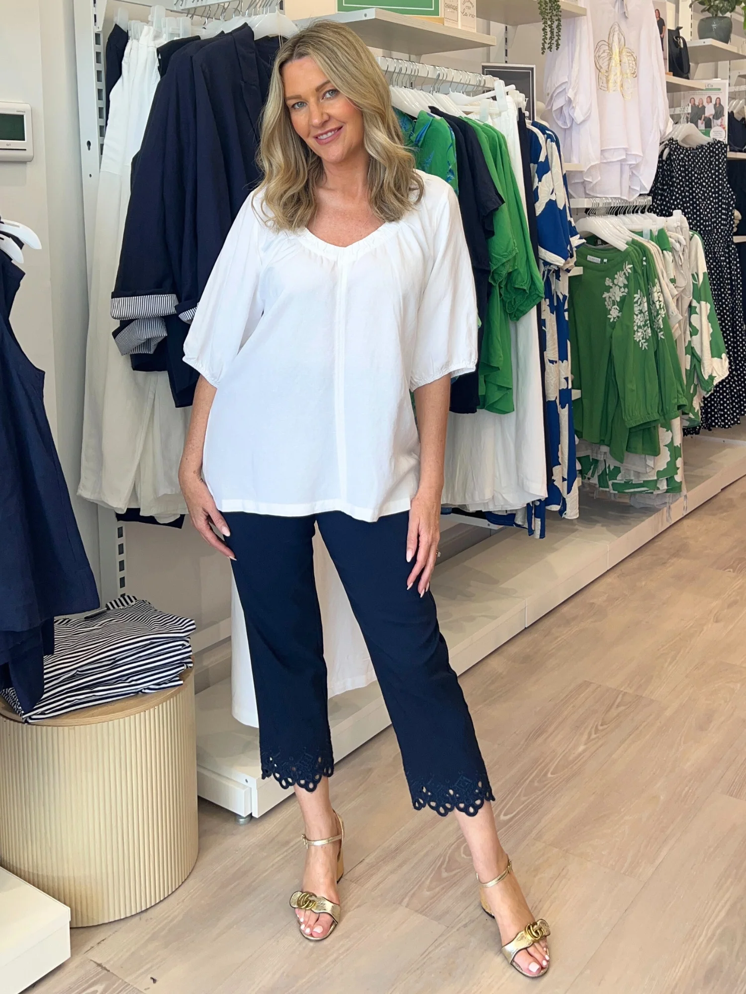 Lino V Neck Top - White