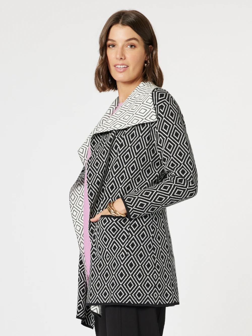 Chevron Knit Cardigan - Black/White