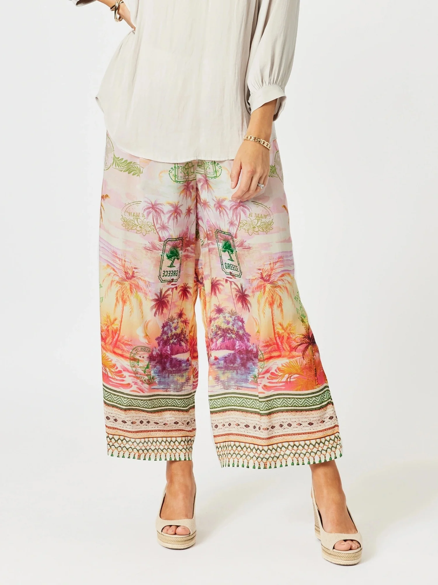 Passport Print Wide Leg Pant - Sunset Multi