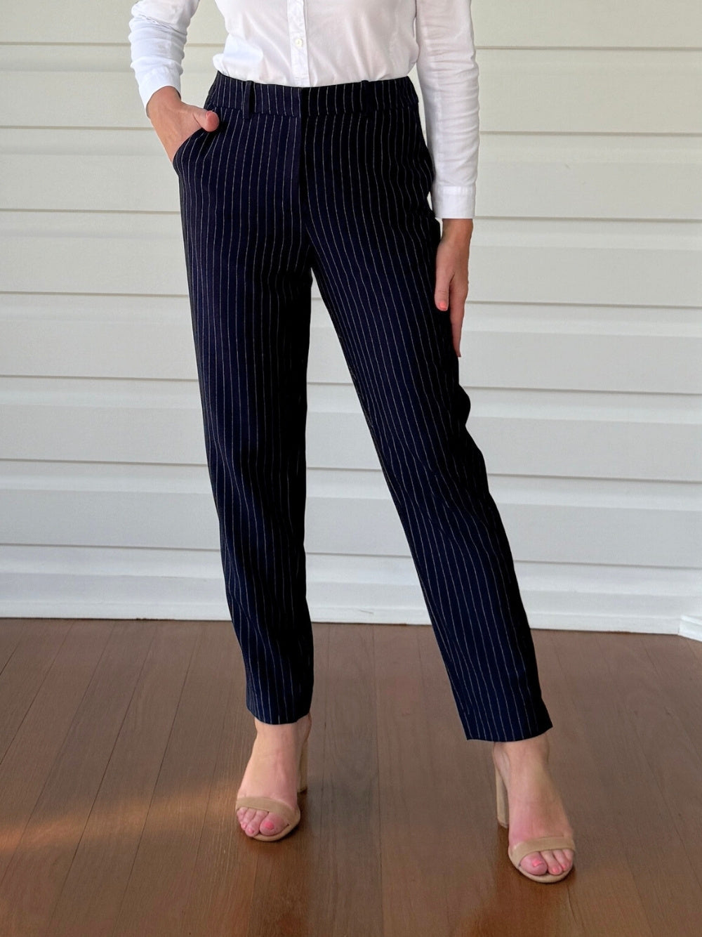 Beckham Pinstripe Pant - Navy/White