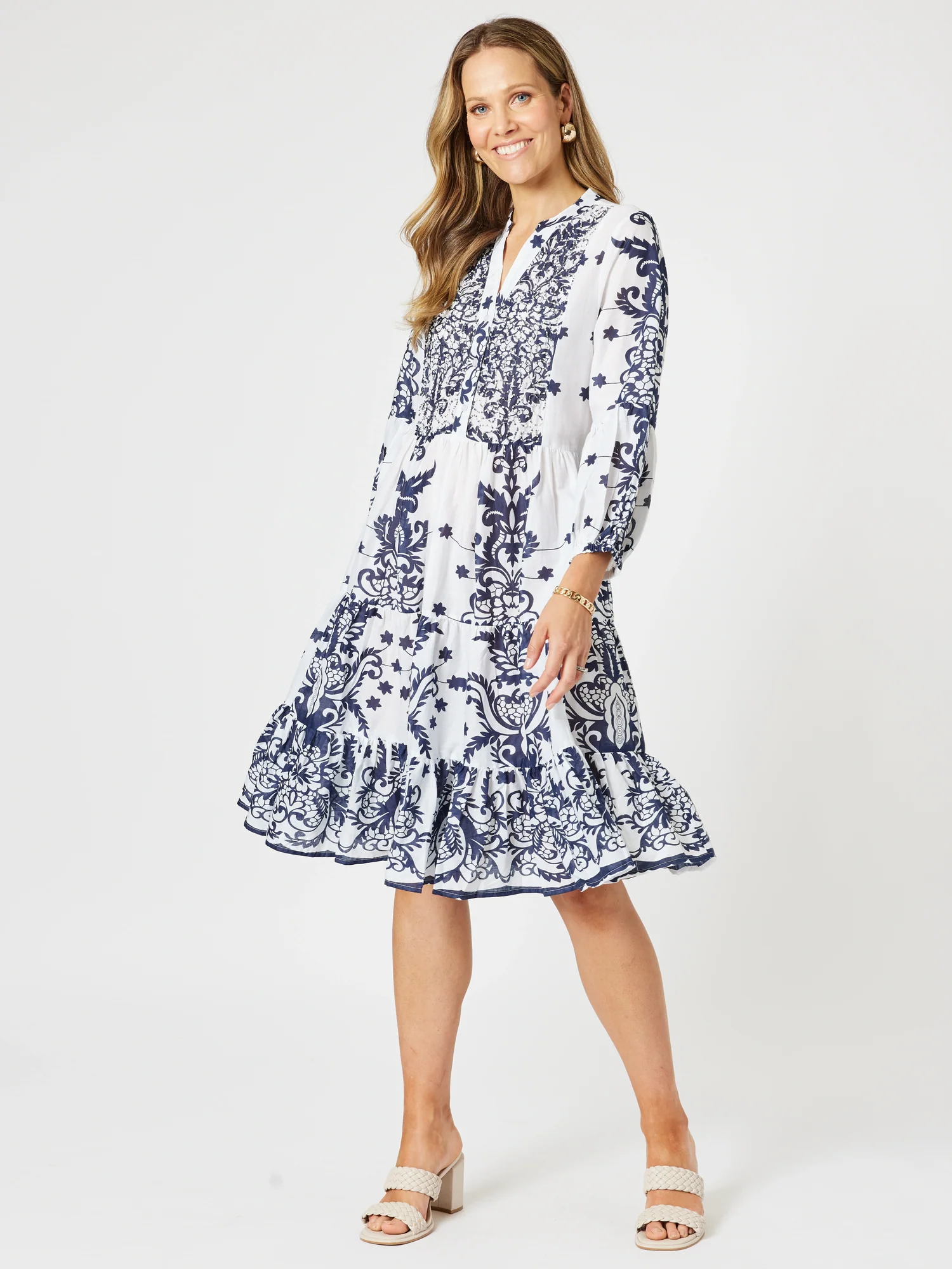 Resort Beaded Dress - White/Navy