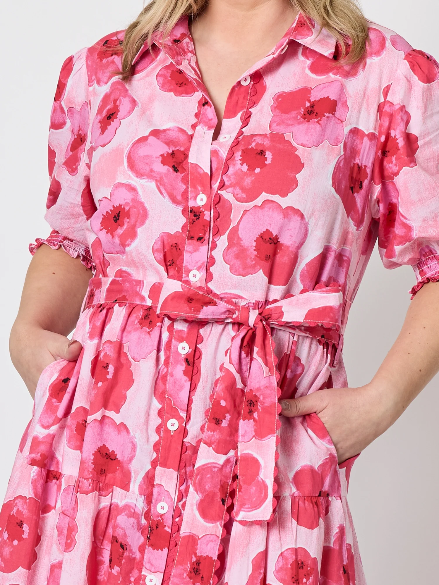Pink Poppies Floral Print Dress - Pink/Multi