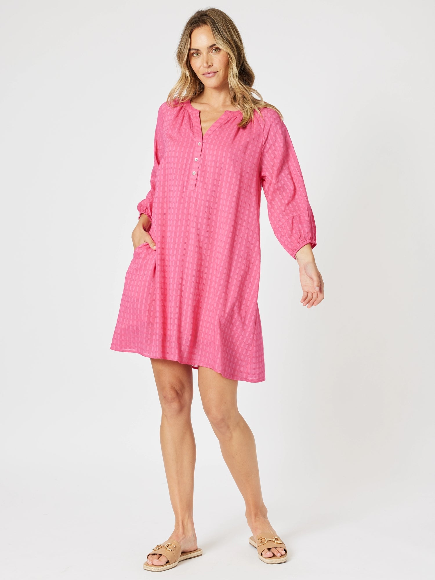 Mykonos Check Dress - Peony