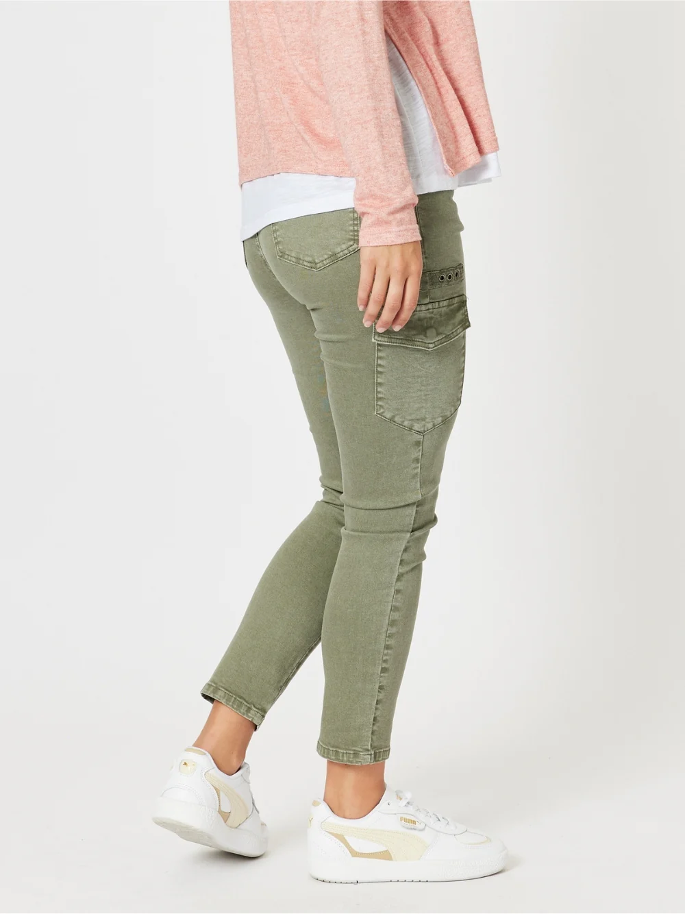 Paige Cargo Slim Leg Jean - Washed Khaki