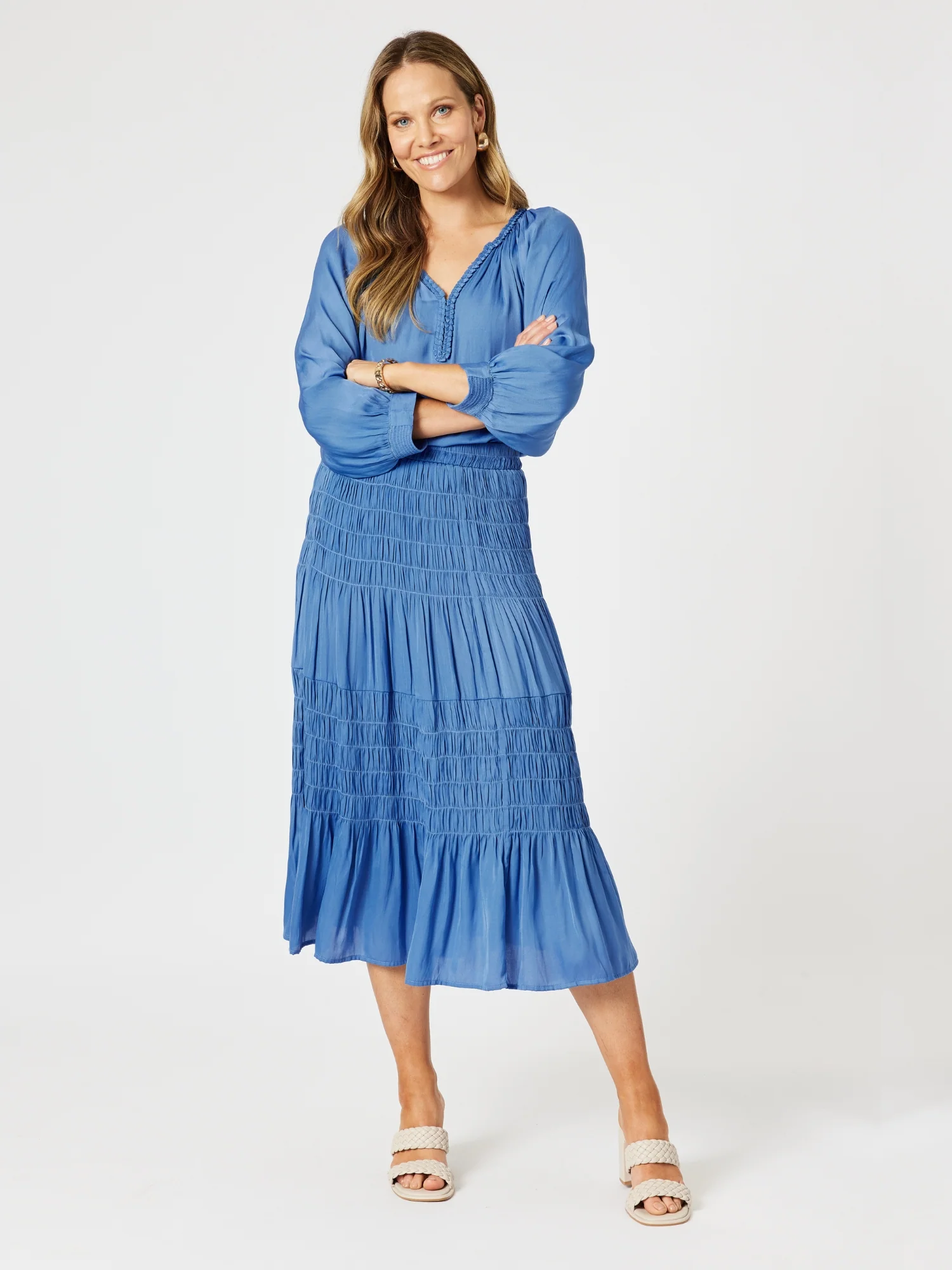 Lux Ruche Skirt - Pacific Blue