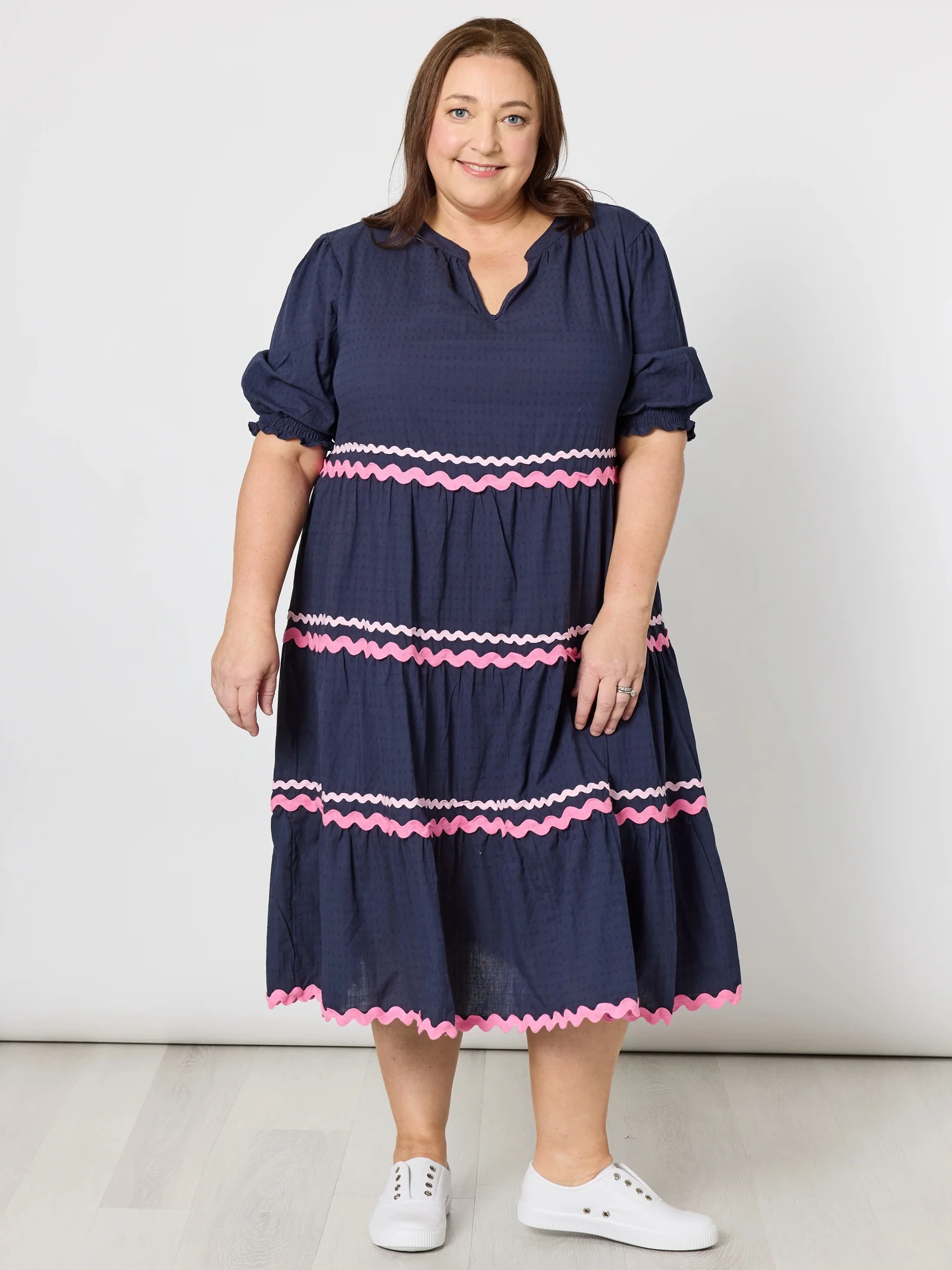 Ric Rac Tiered Dress - Navy