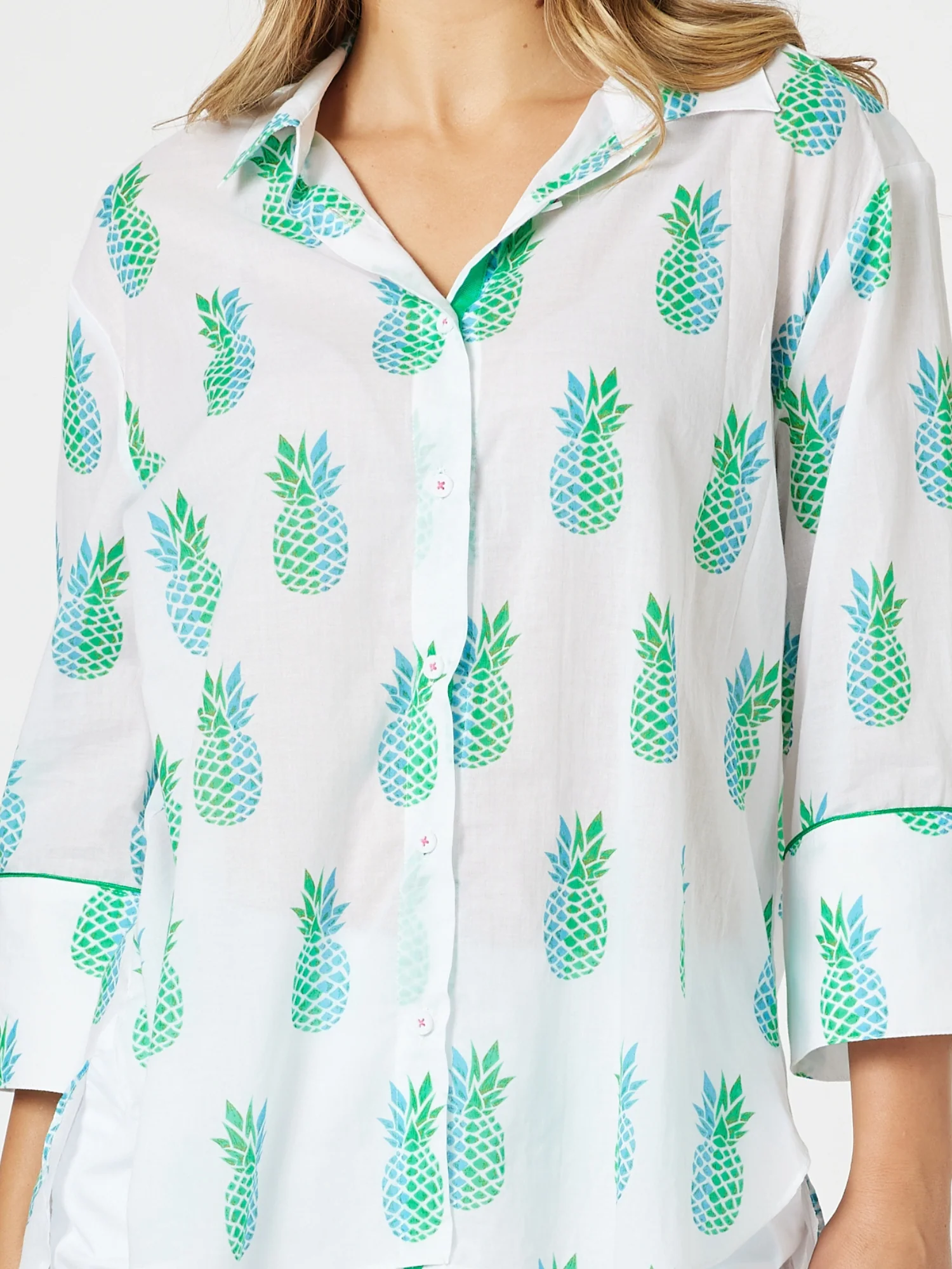 Pineapple Pina Colada Print Sheer Shirt - White Multi