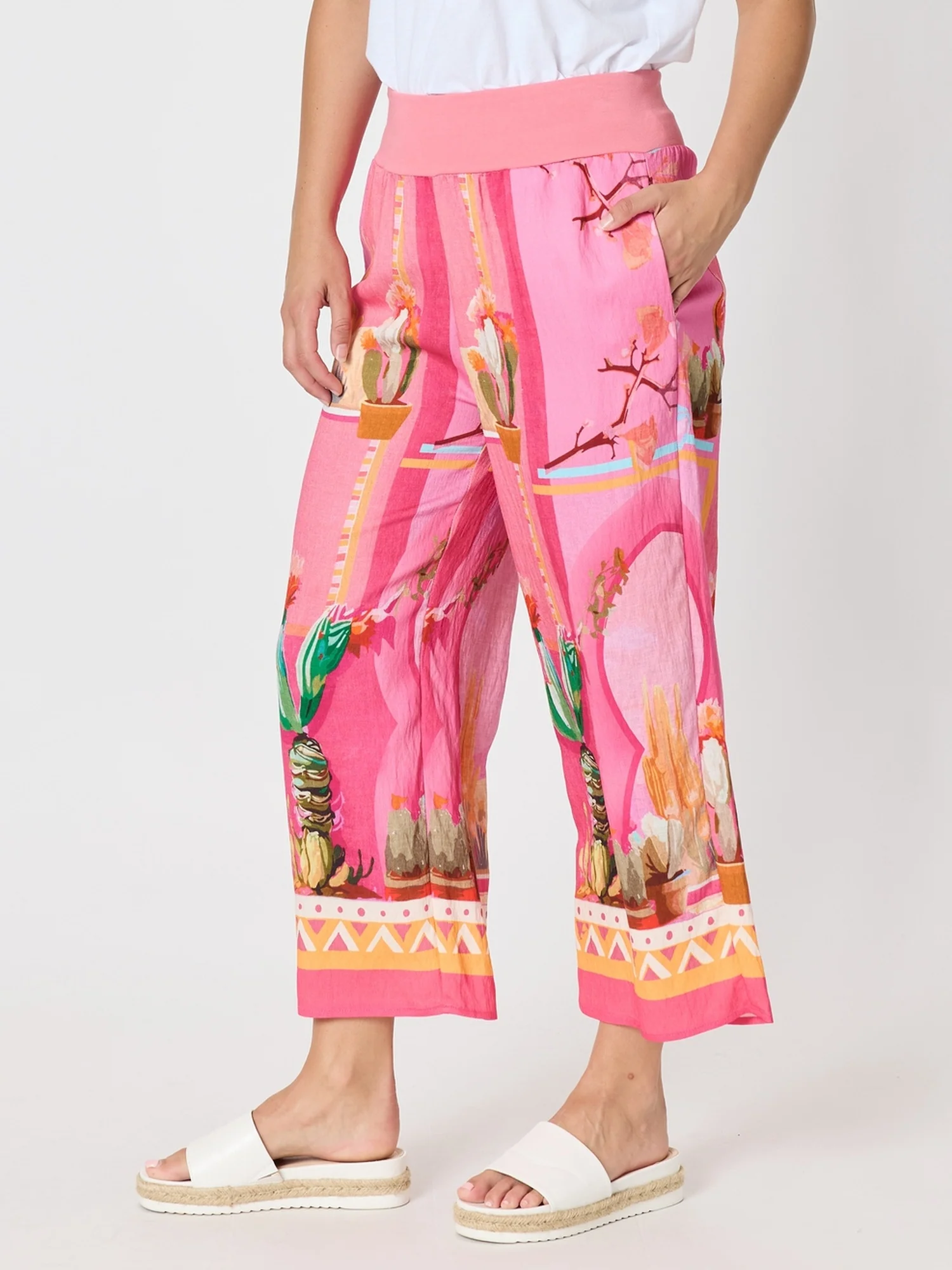 The Tulum Print Wide Leg Pant - Pink/Multi