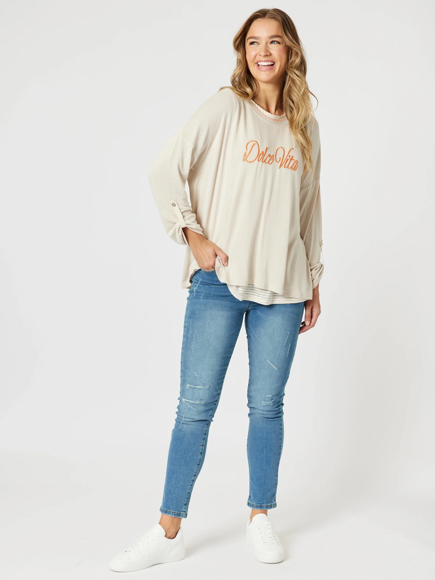 Dolce Vita Embroidered 2 in 1 Top - Natural